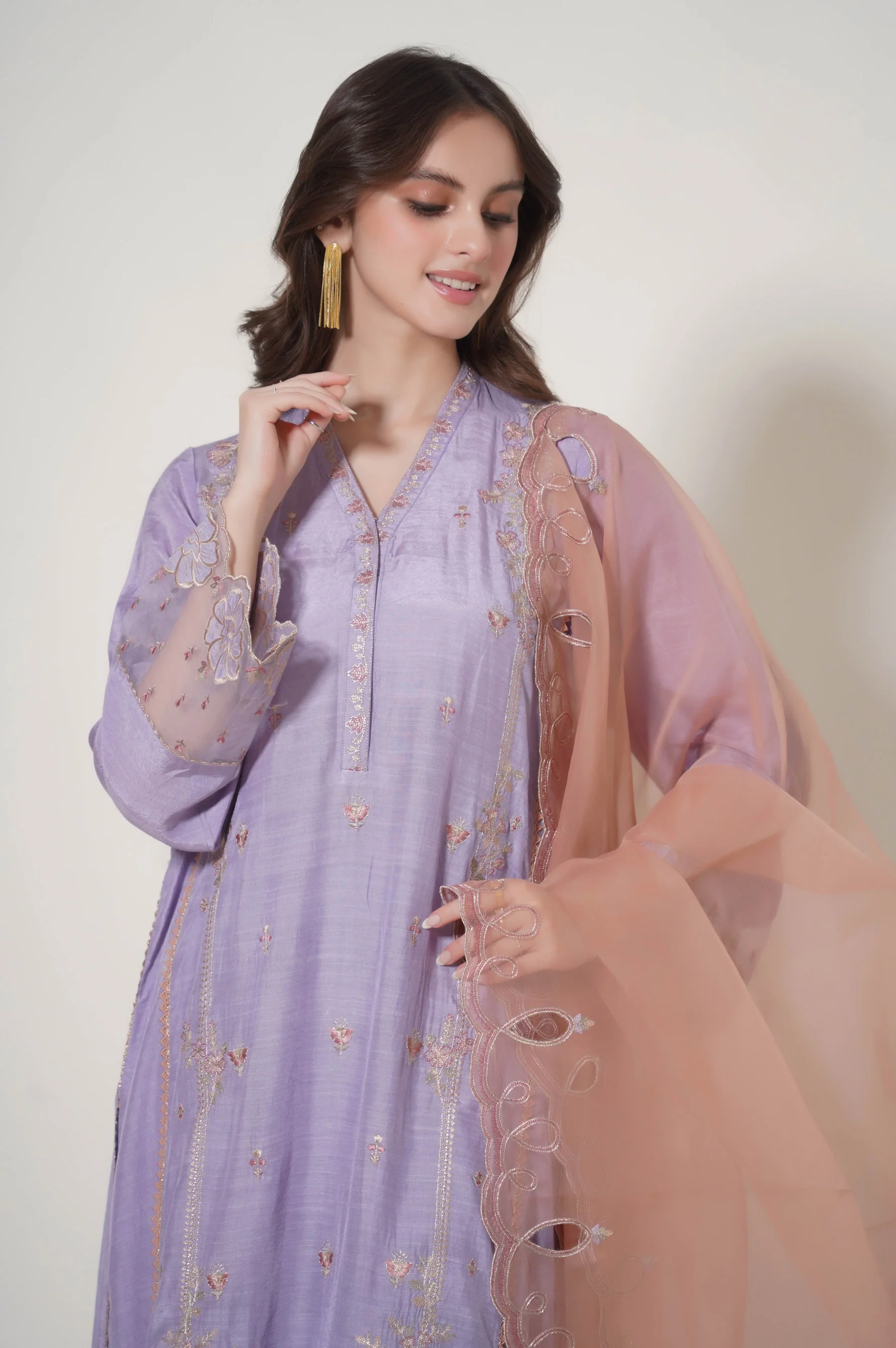Unstitched 3 Piece Embroidered Raw Silk Suit - Image 4