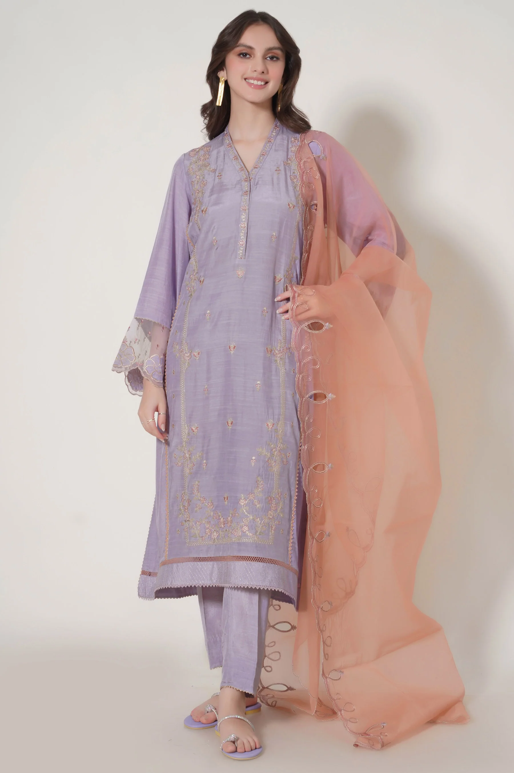 Unstitched 3 Piece Embroidered Raw Silk Suit - Image 7