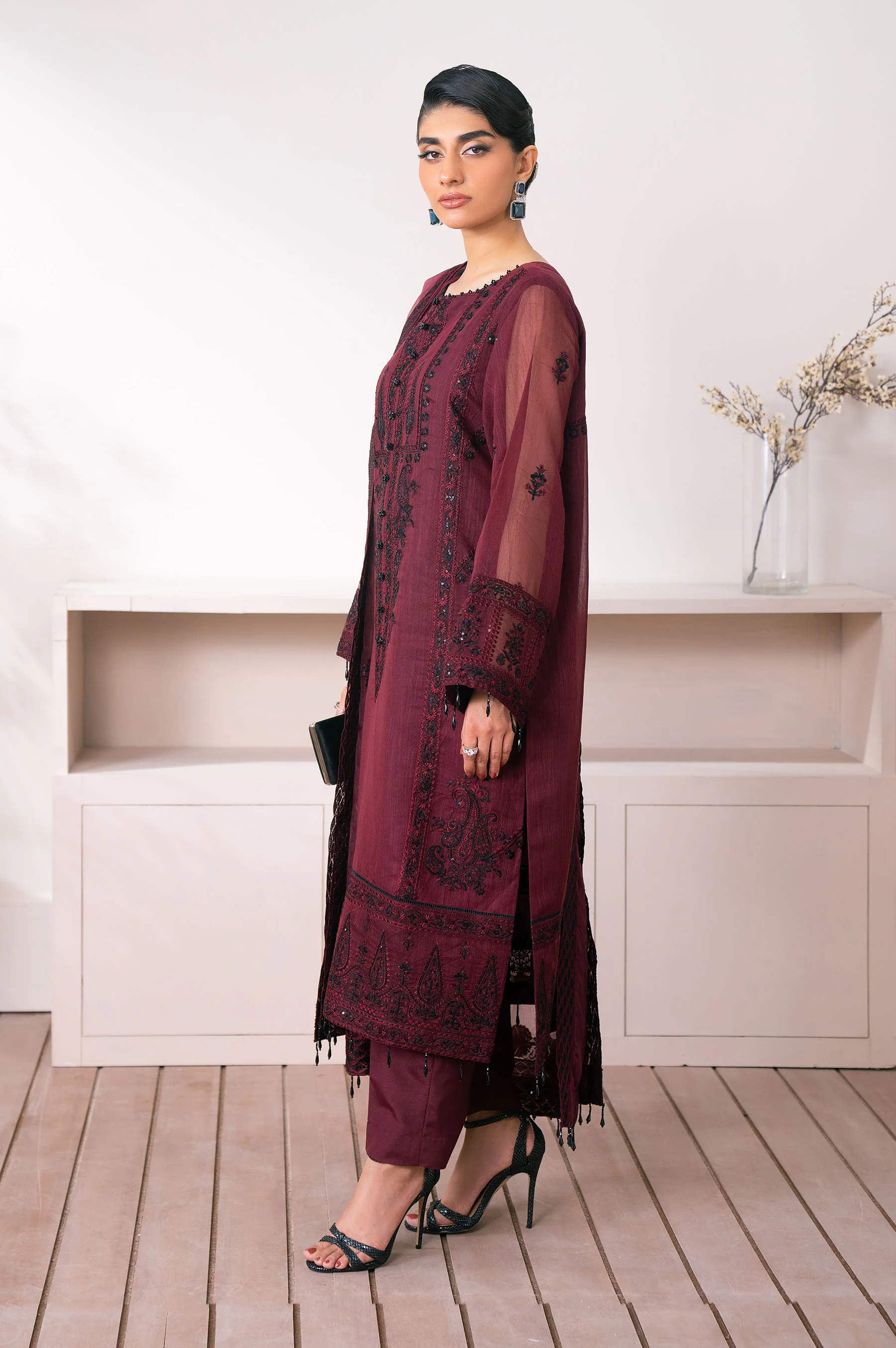 Unstitched 3 Piece Embroidered Semi Formal Suit - Image 10