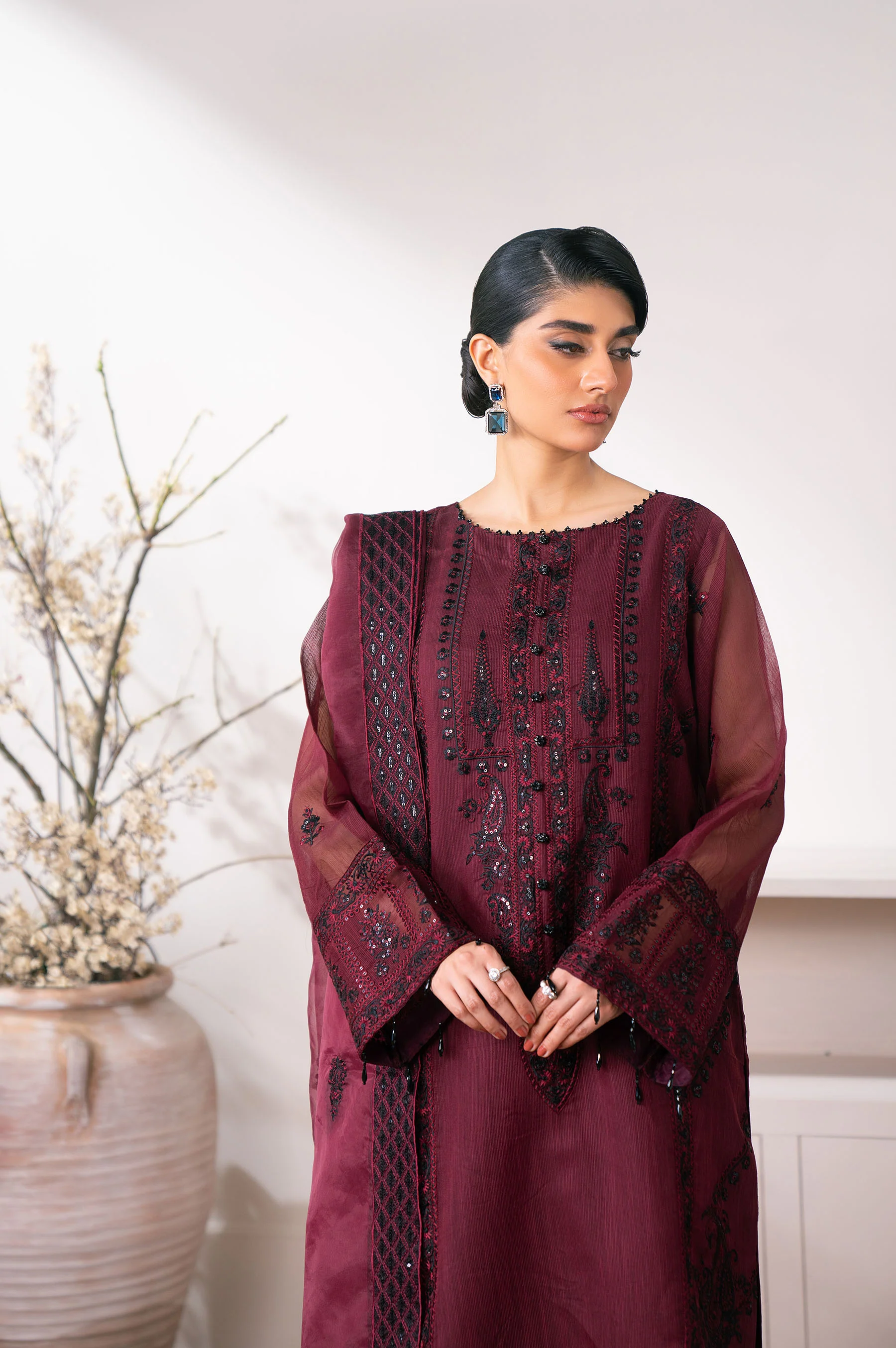 Unstitched 3 Piece Embroidered Semi Formal Suit - Image 5