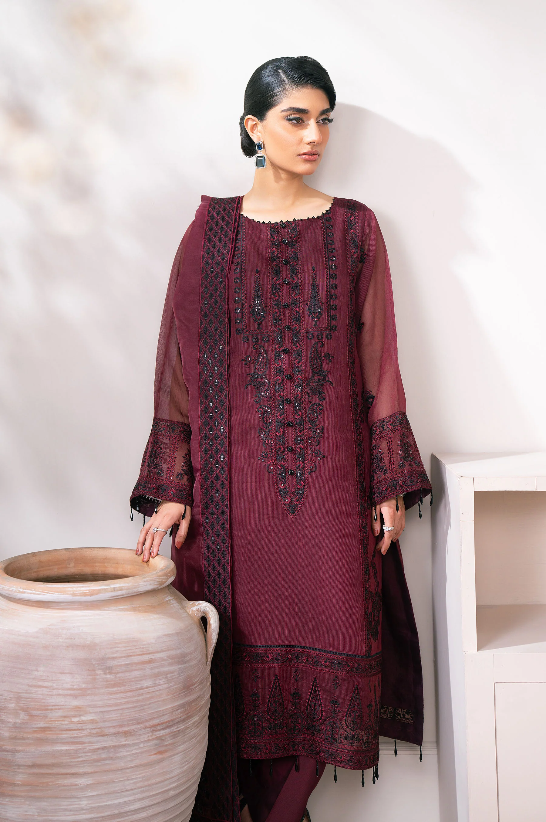 Unstitched 3 Piece Embroidered Semi Formal Suit - Image 6