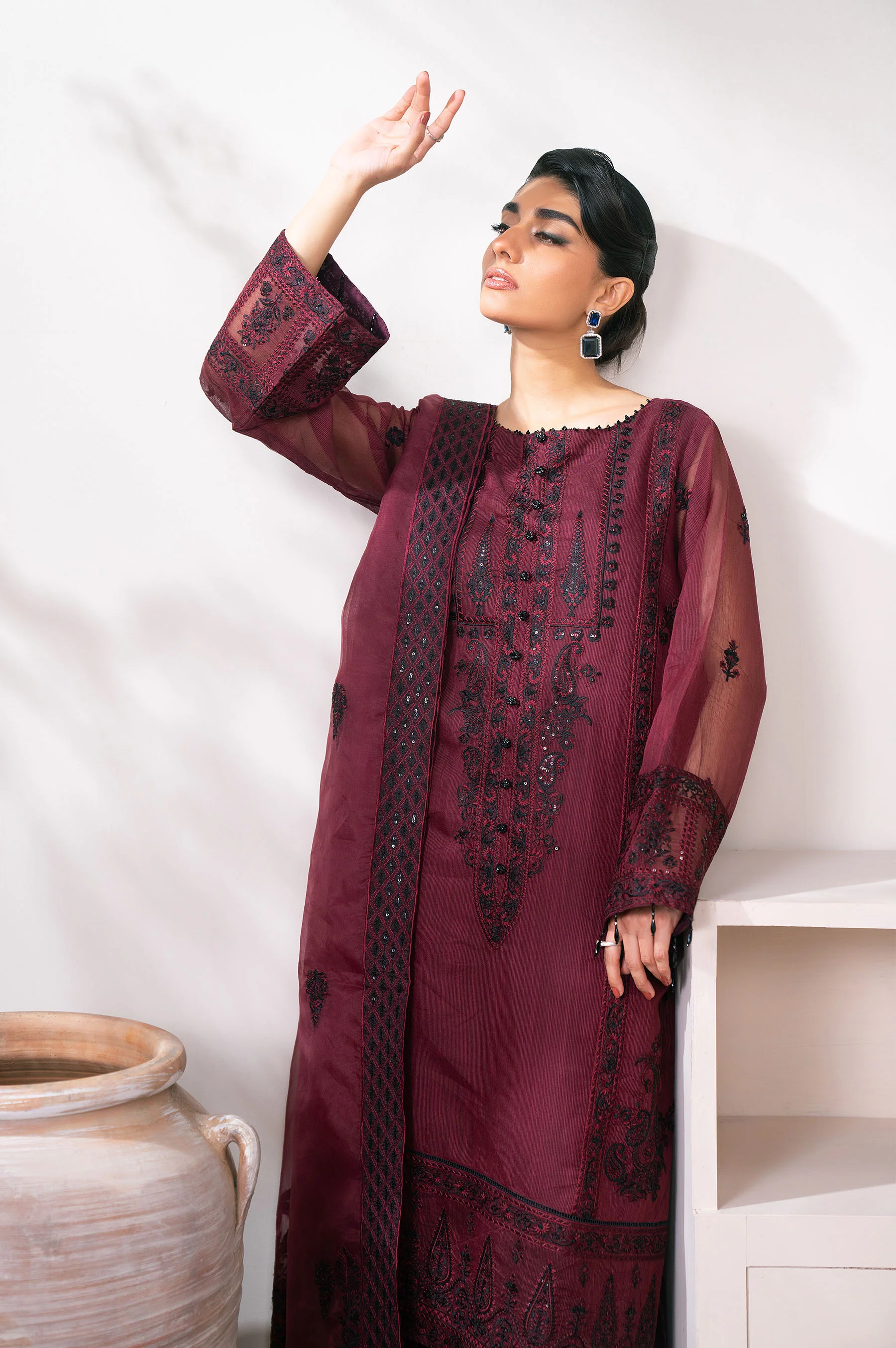 Unstitched 3 Piece Embroidered Semi Formal Suit - Image 7