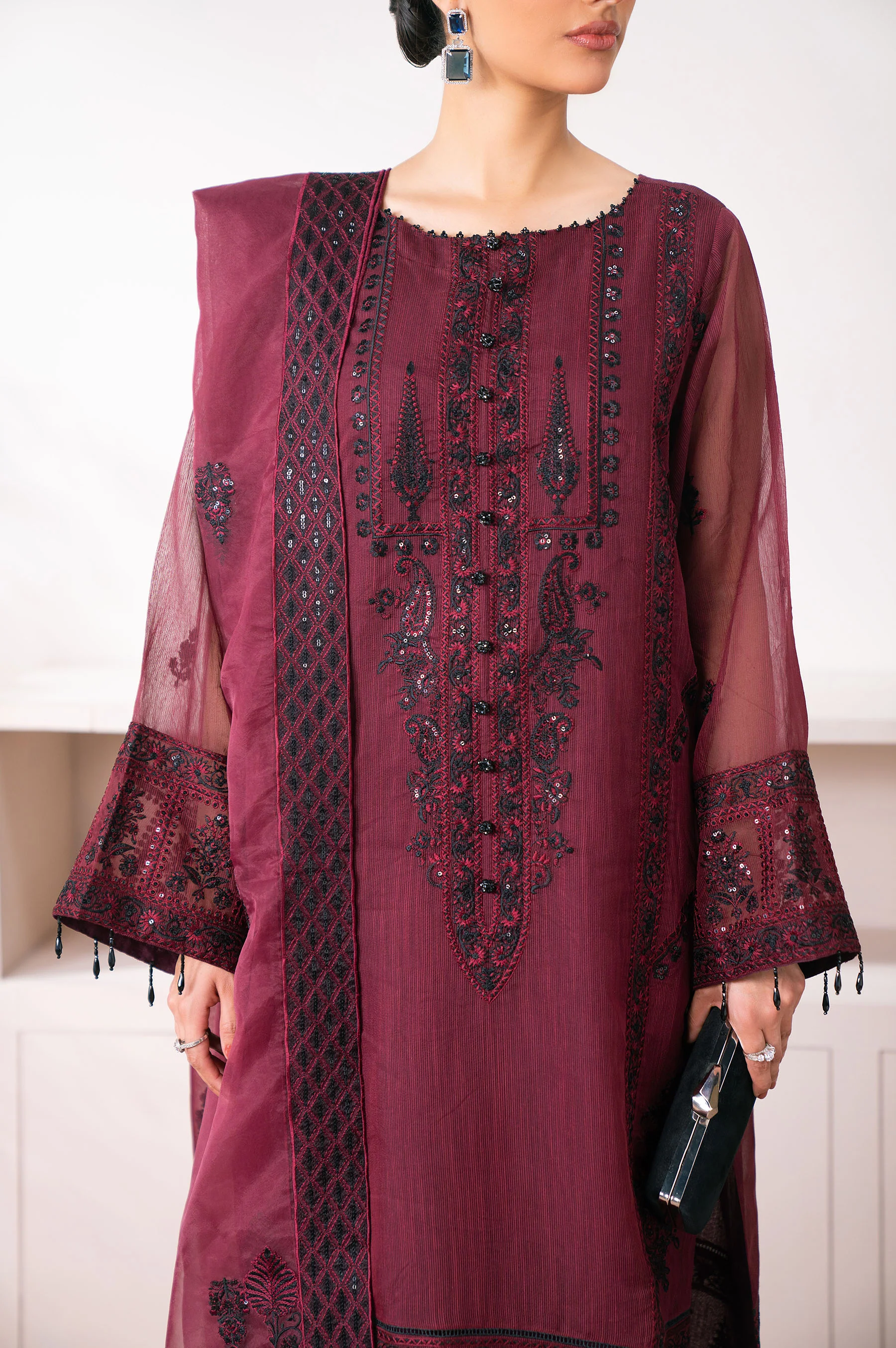 Unstitched 3 Piece Embroidered Semi Formal Suit - Image 8