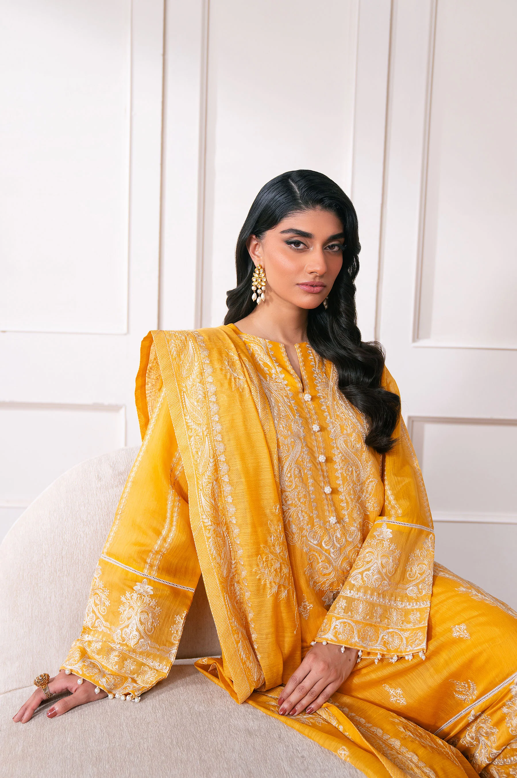 Unstitched 3 Piece Embroidered Manar Semi Formal Suit - Image 3