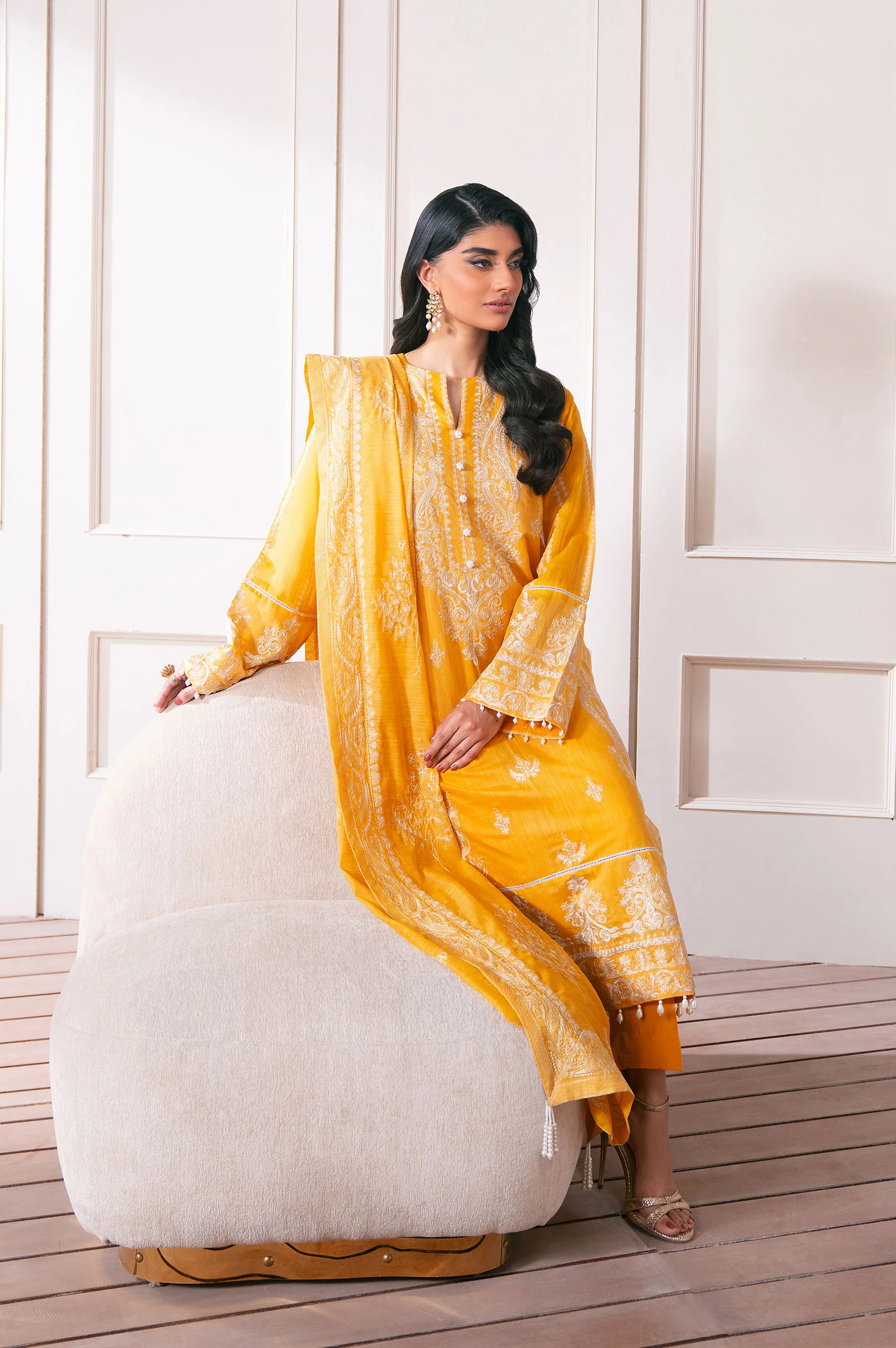 Unstitched 3 Piece Embroidered Manar Semi Formal Suit - Image 4