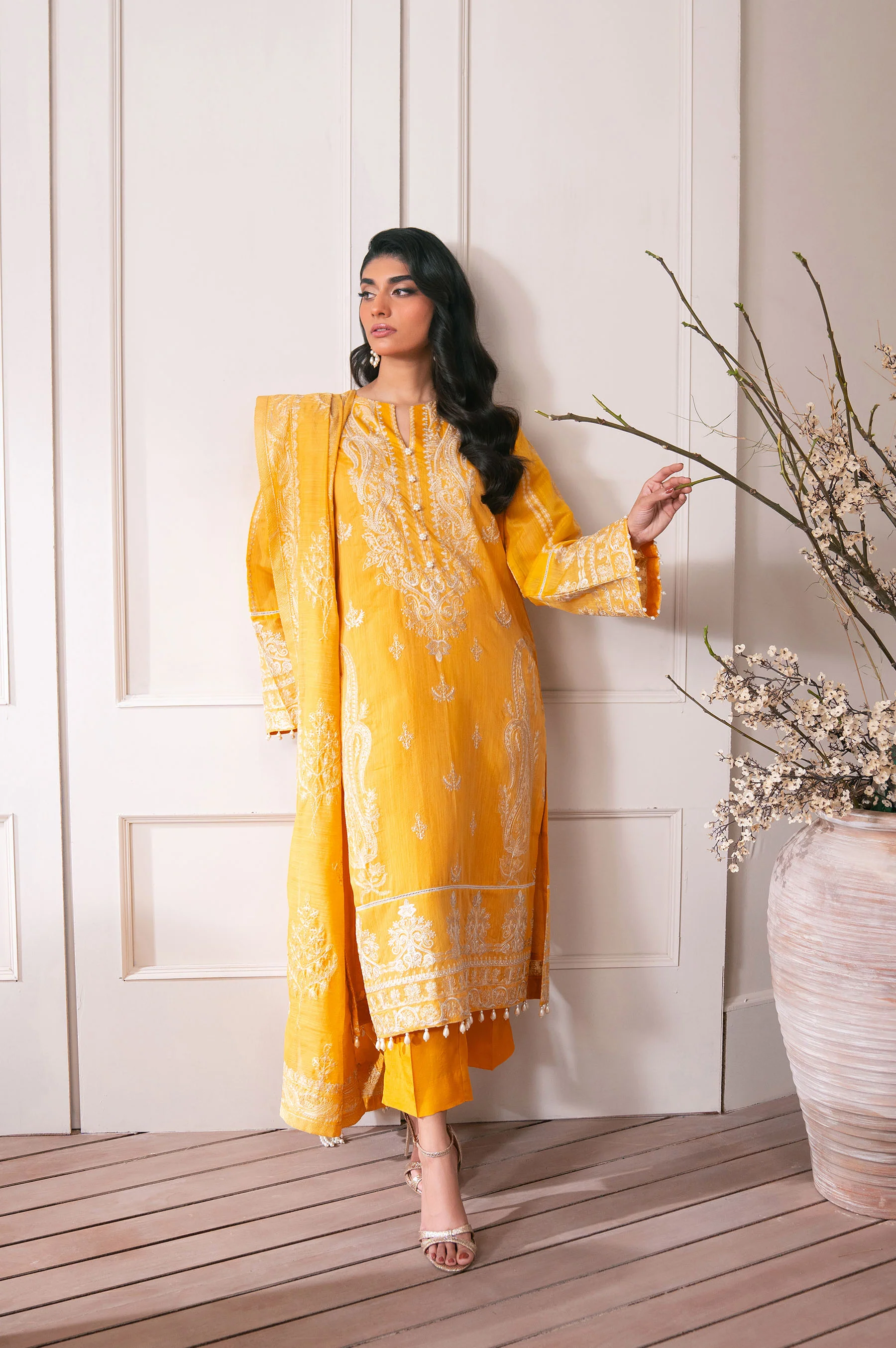 Unstitched 3 Piece Embroidered Manar Semi Formal Suit - Image 7