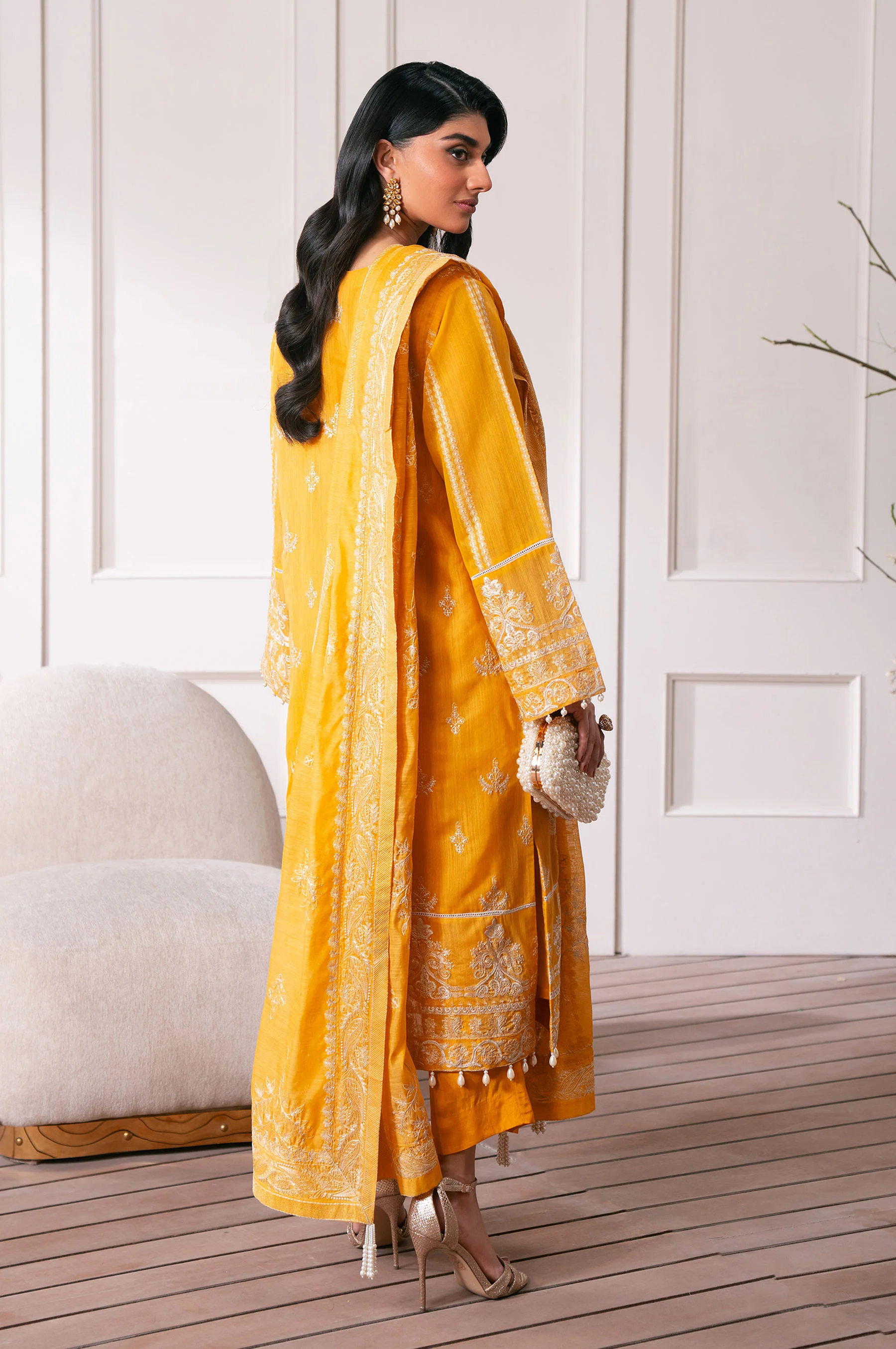 Unstitched 3 Piece Embroidered Manar Semi Formal Suit - Image 9