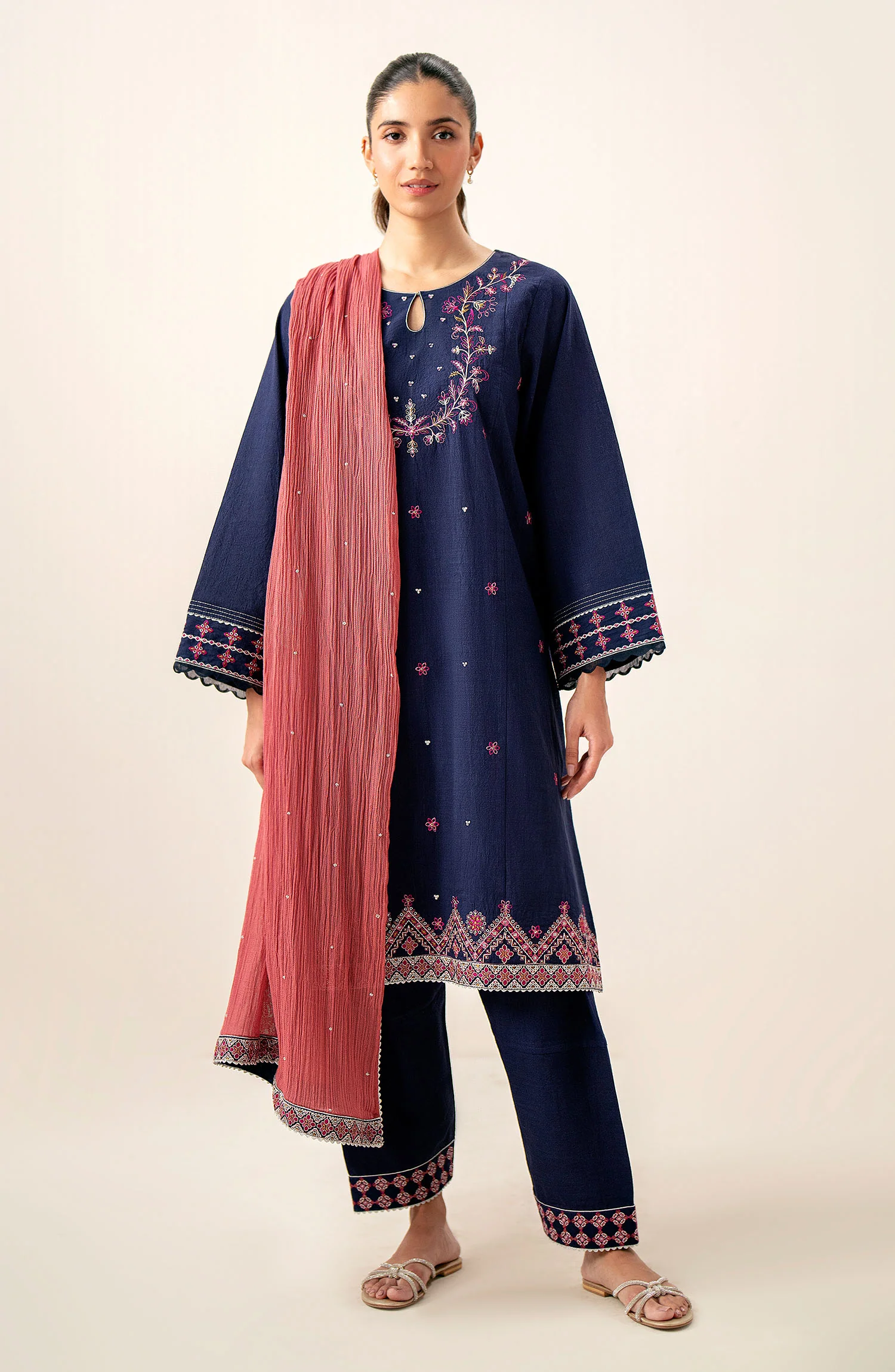 Unstitched 3 Piece Embroidered Slub Lawn with Cotton Net Dupatta
