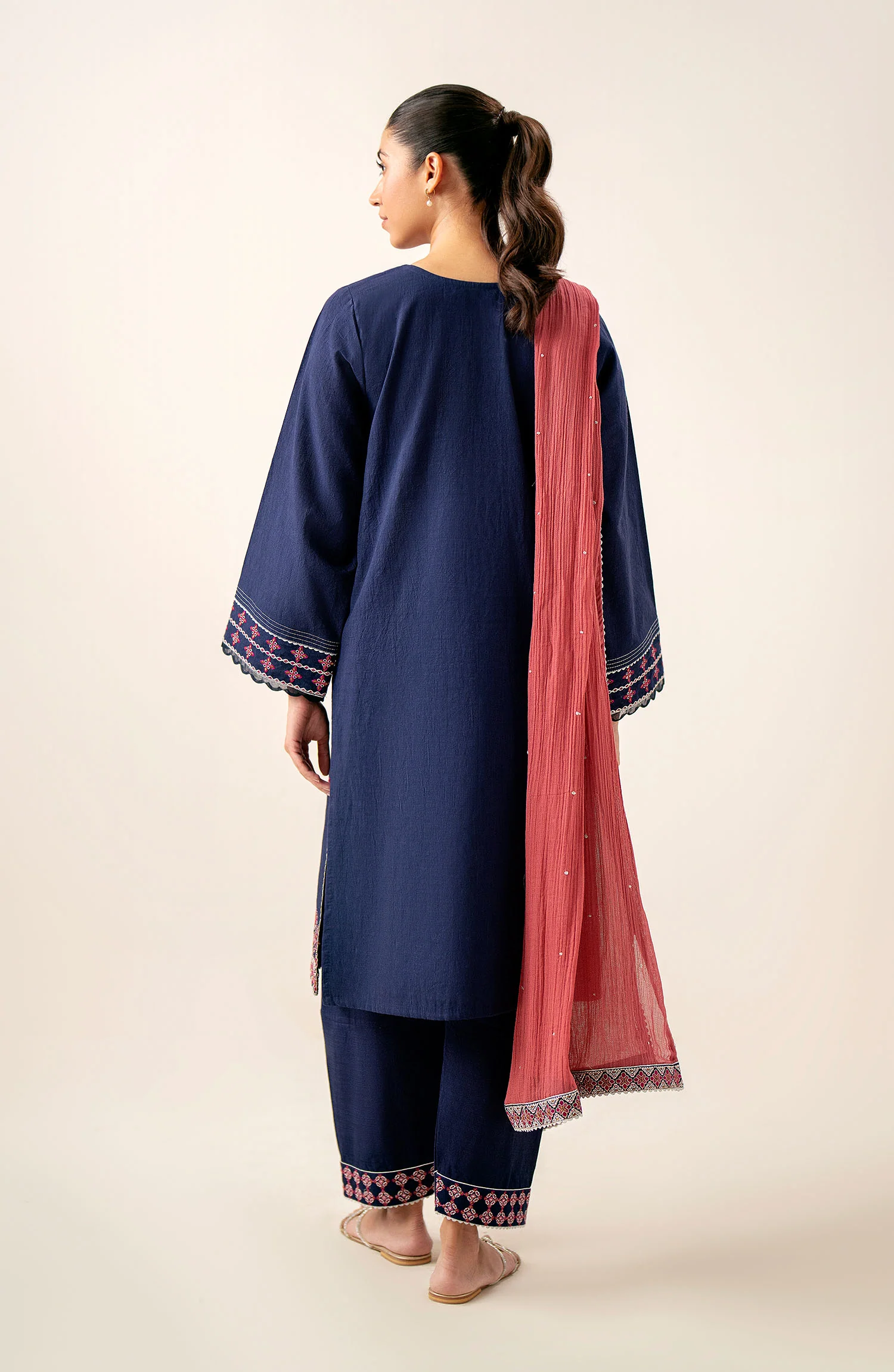 Unstitched 3 Piece Embroidered Slub Lawn with Cotton Net Dupatta - Image 5