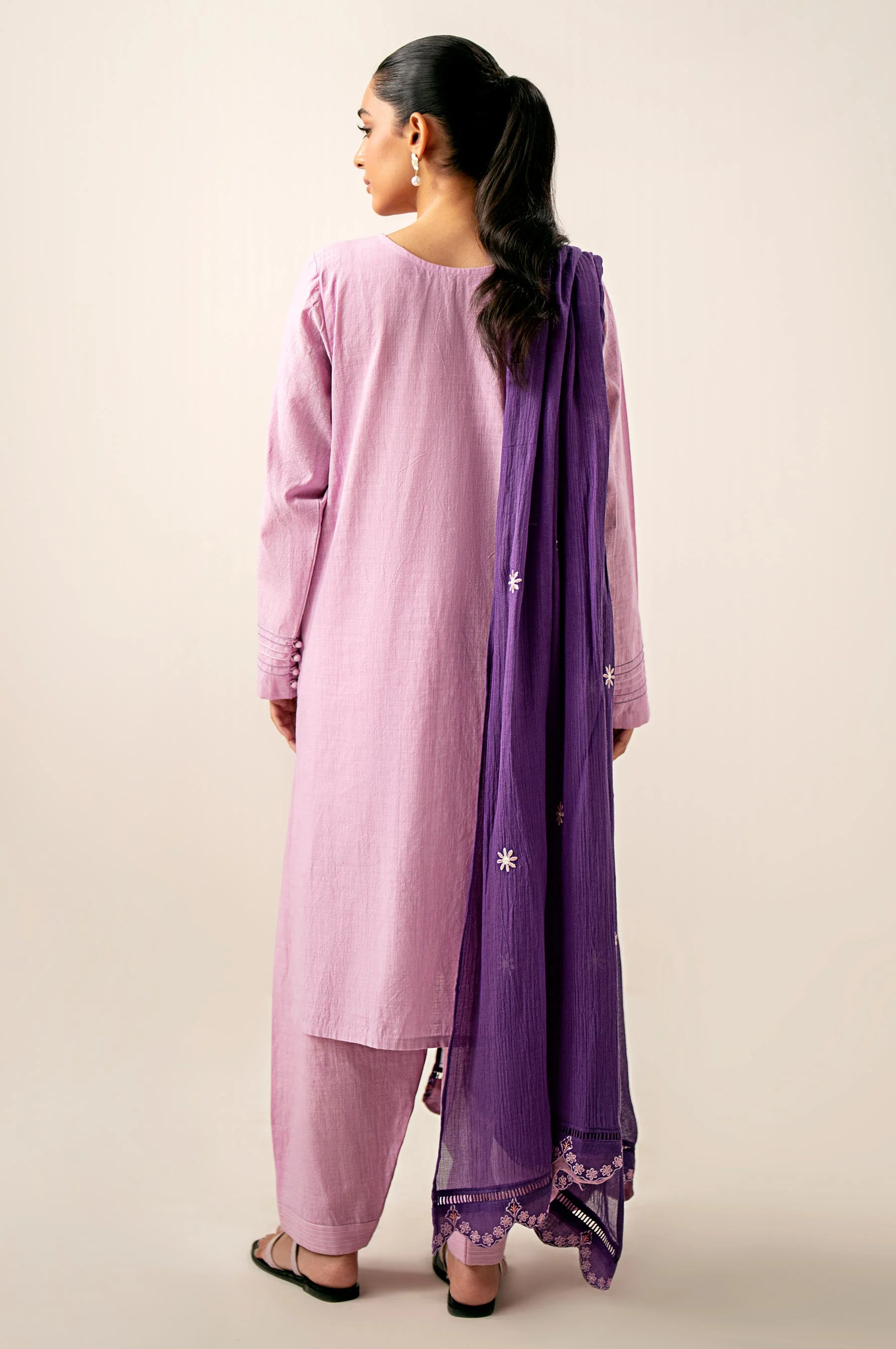 Unstitched 3 Piece Embroidered Slub Lawn with Cotton Net Dupatta - Image 3