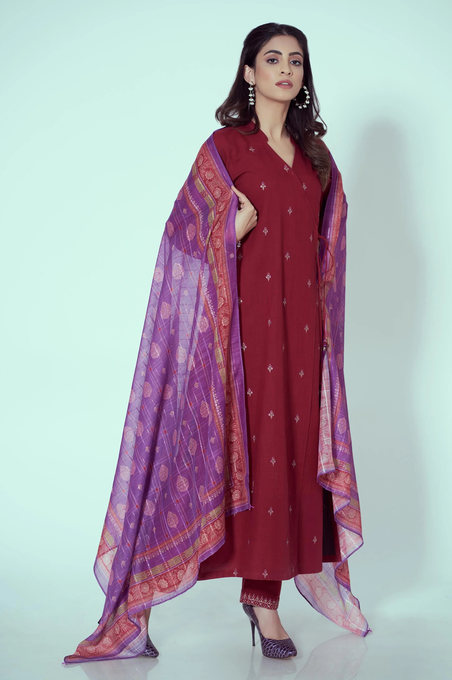 Unstitched 3 Piece Embroidered Textured Slub Suit - Image 2