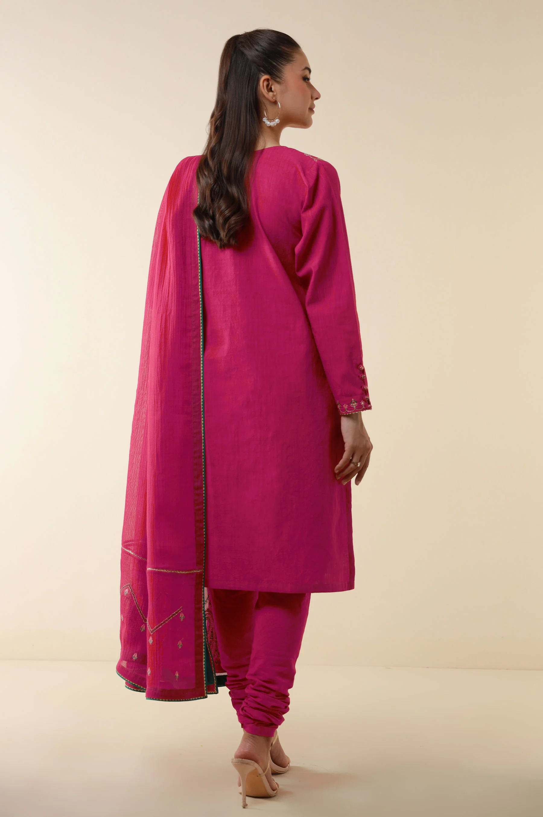 Unstitched 3 Piece Embroidered Textured Suit - Image 4
