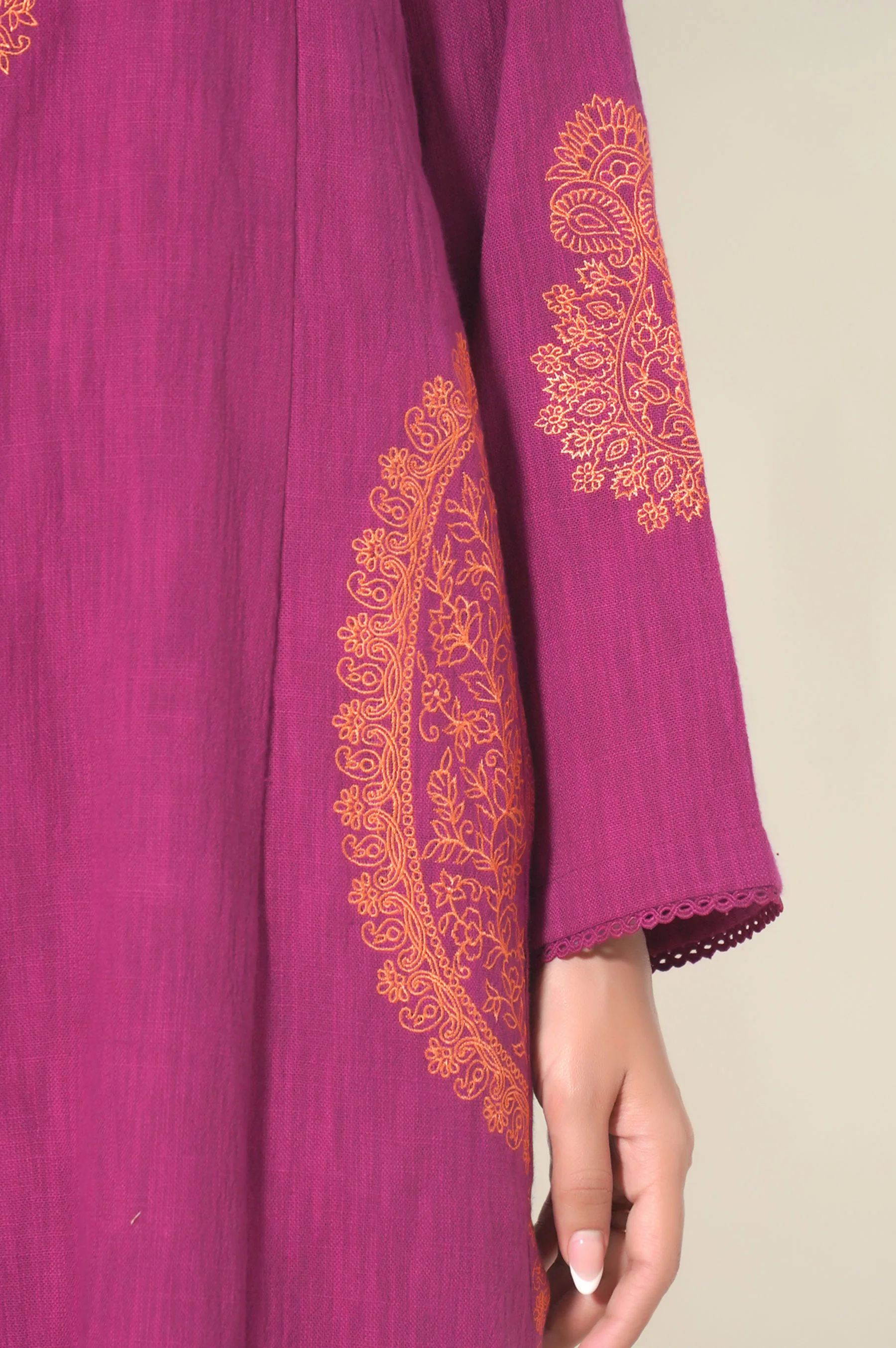 Unstitched 3 Piece Embroidered Thai Khaddar Suit - Image 5