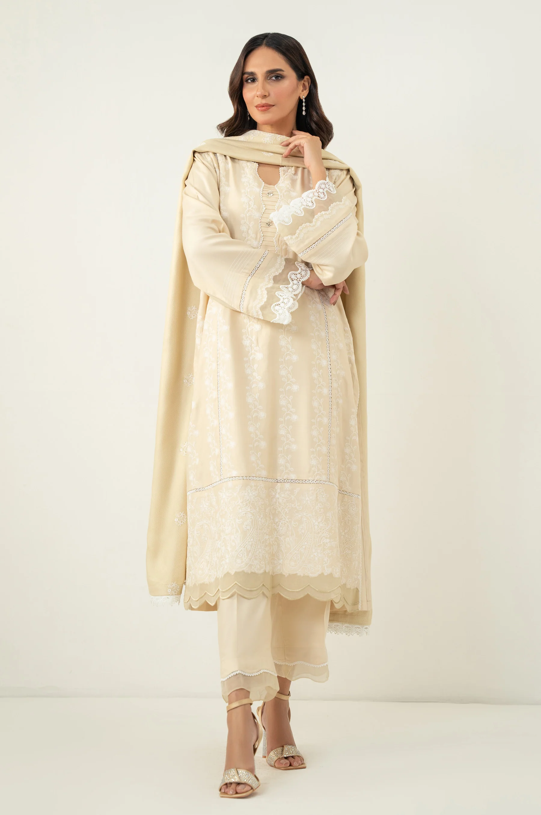 UNSTITCHED 3 PIECE CHIKANKARI SUIT - Image 4