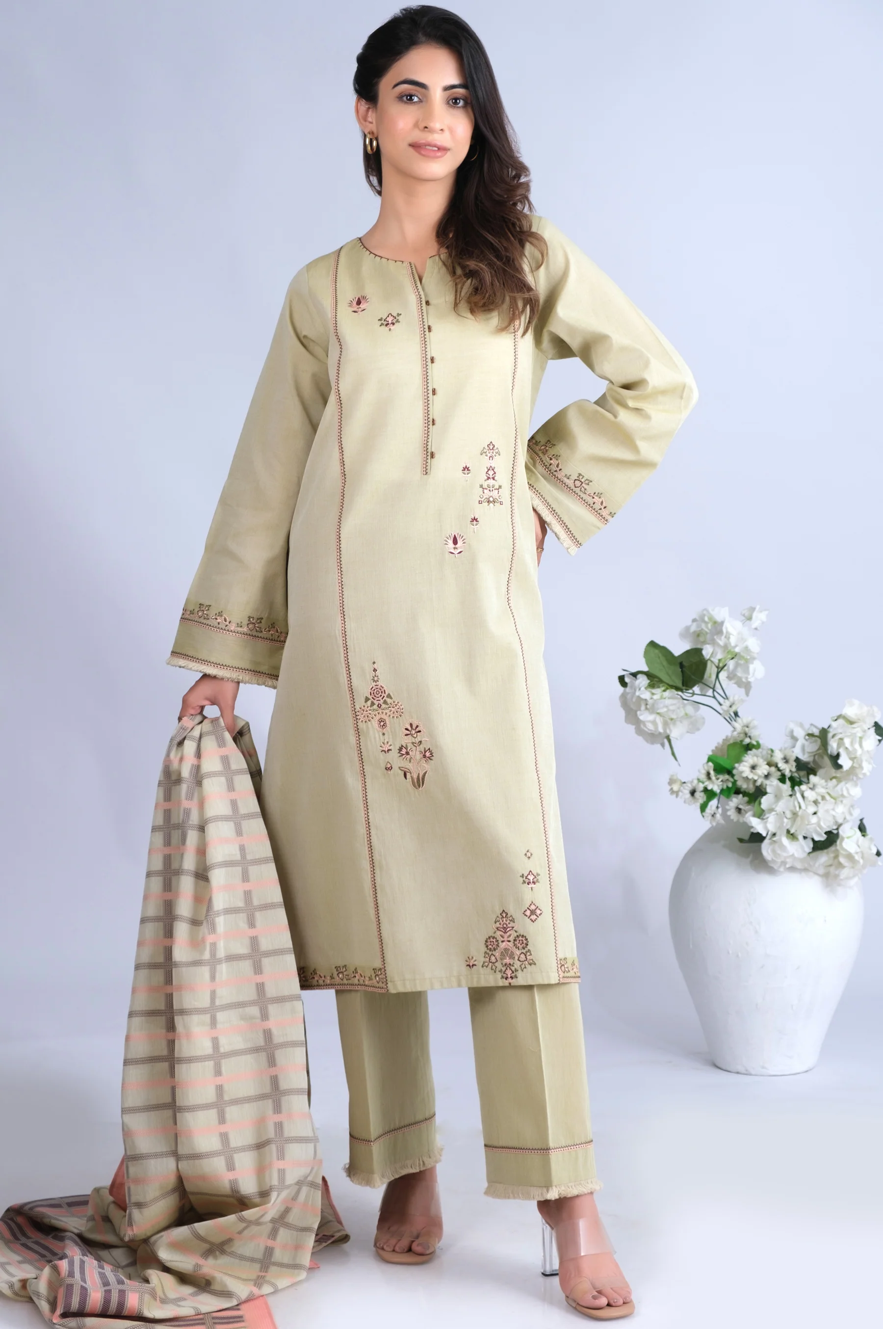 Unstitched 3 Piece Embroidered Yarn Dyed Jacquard Suit