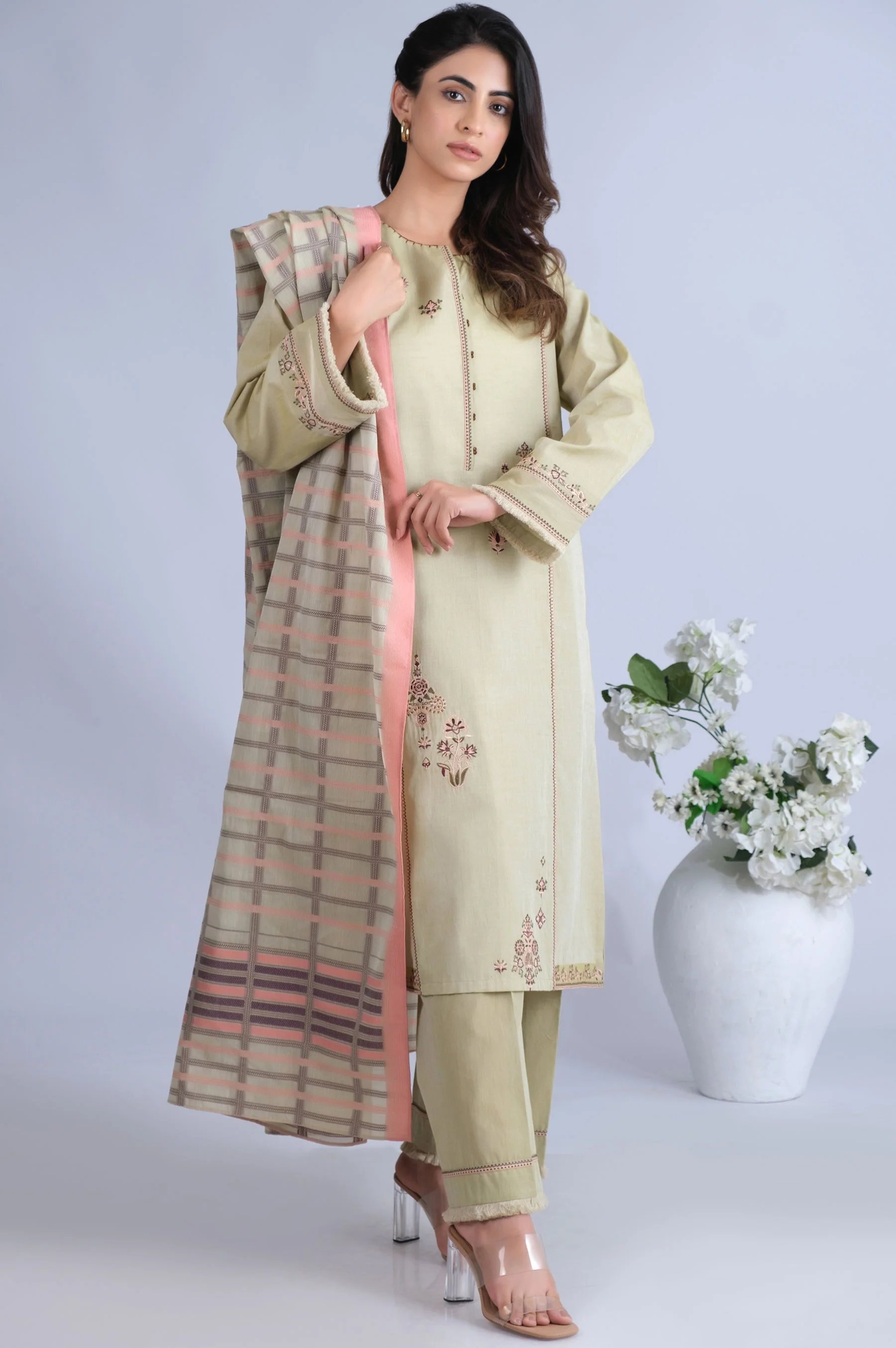 Unstitched 3 Piece Embroidered Yarn Dyed Jacquard Suit - Image 8