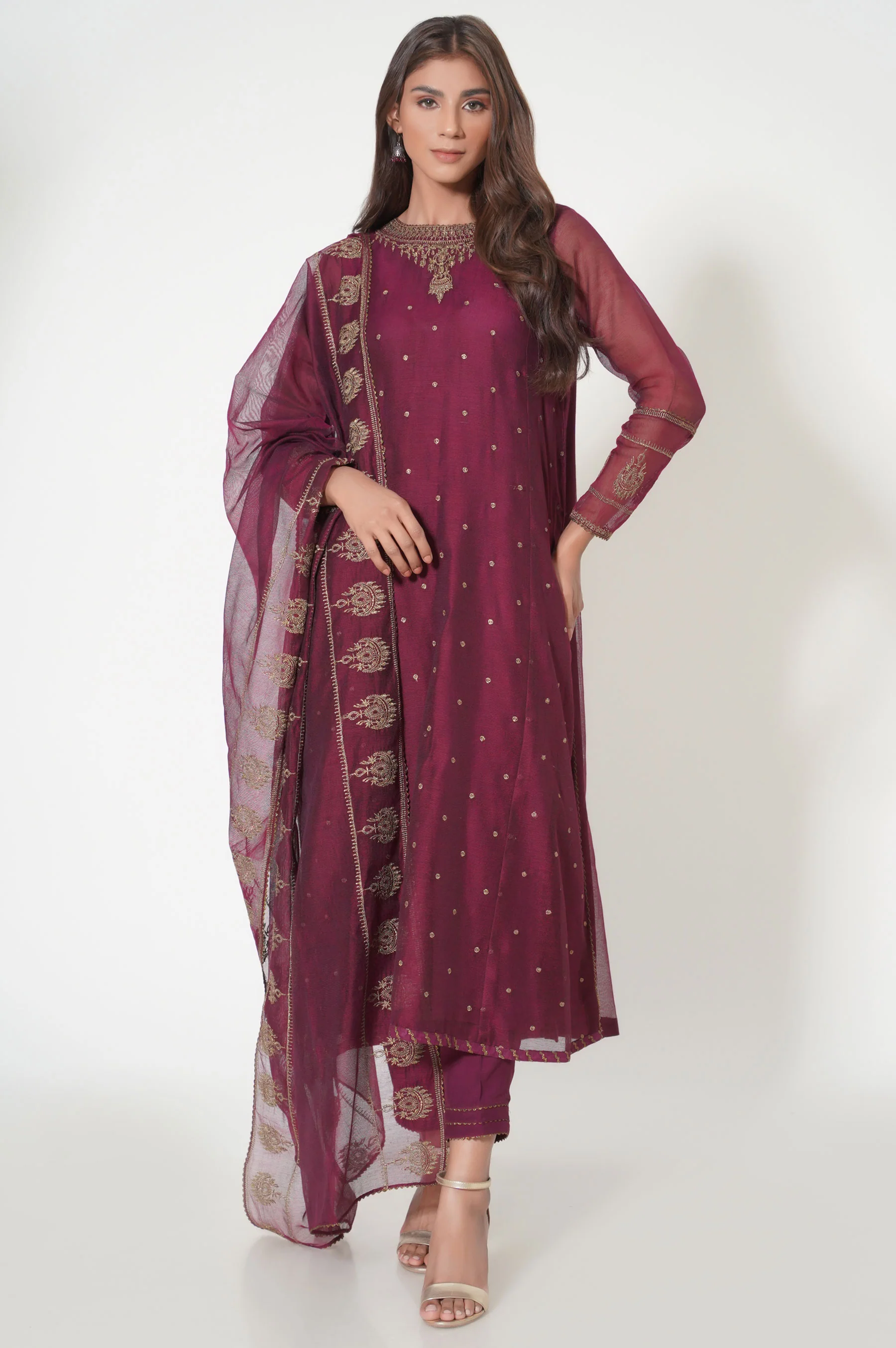Unstitched 3 Piece Embroidered Khaddi Net Suit