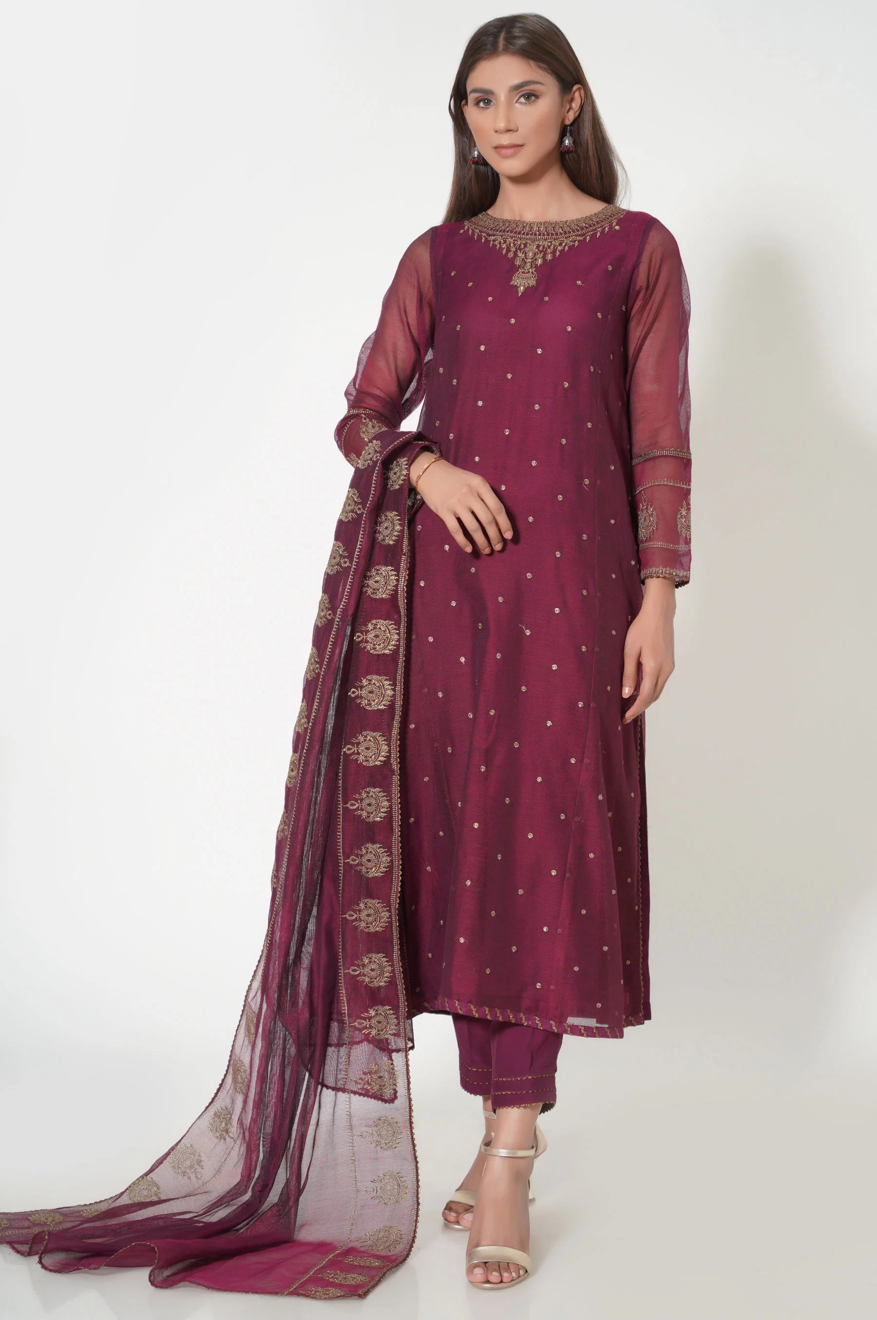Unstitched 3 Piece Embroidered Khaddi Net Suit - Image 2