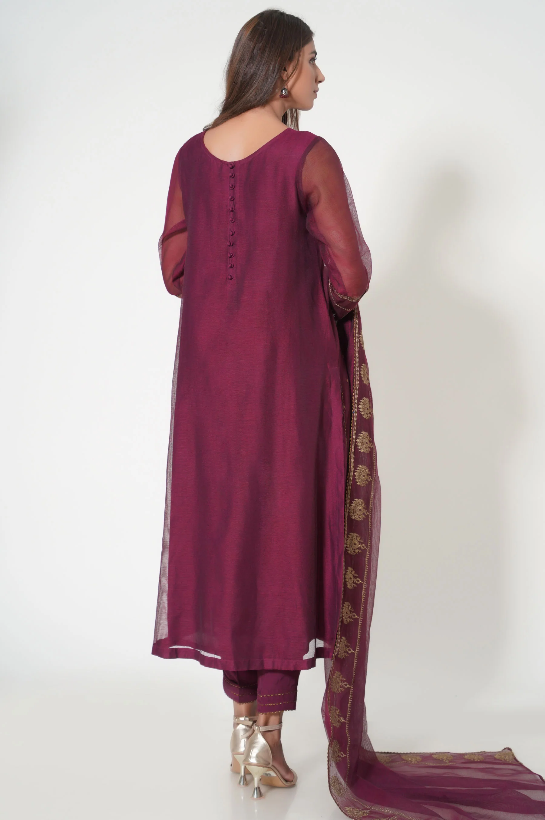 Unstitched 3 Piece Embroidered Khaddi Net Suit - Image 5