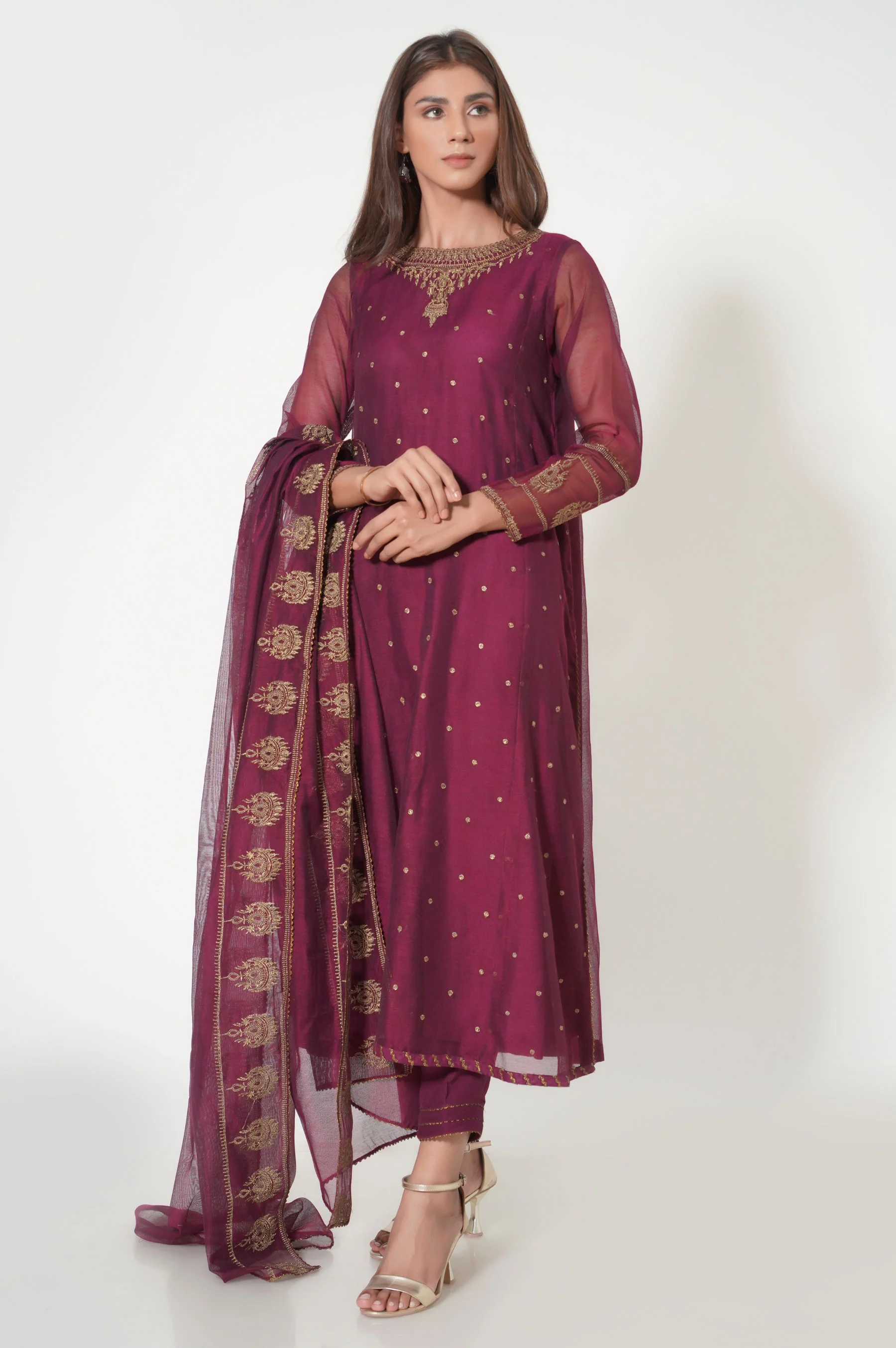 Unstitched 3 Piece Embroidered Khaddi Net Suit - Image 6
