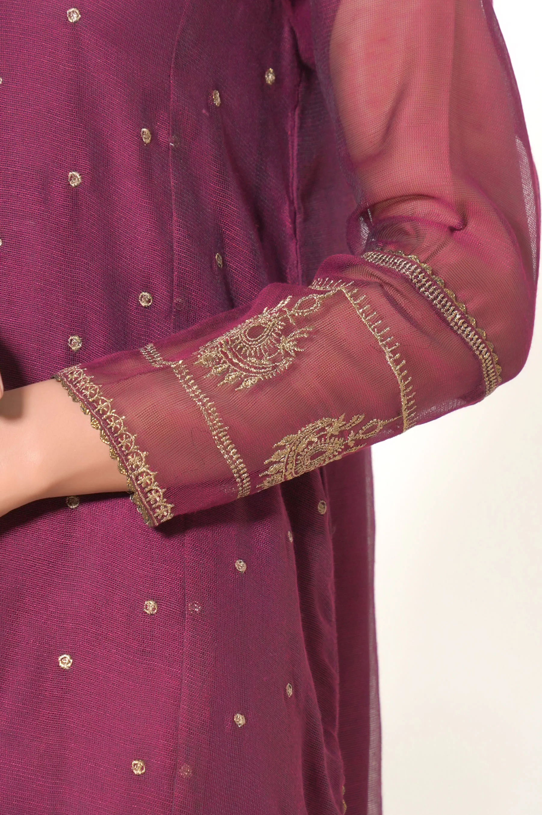 Unstitched 3 Piece Embroidered Khaddi Net Suit - Image 7