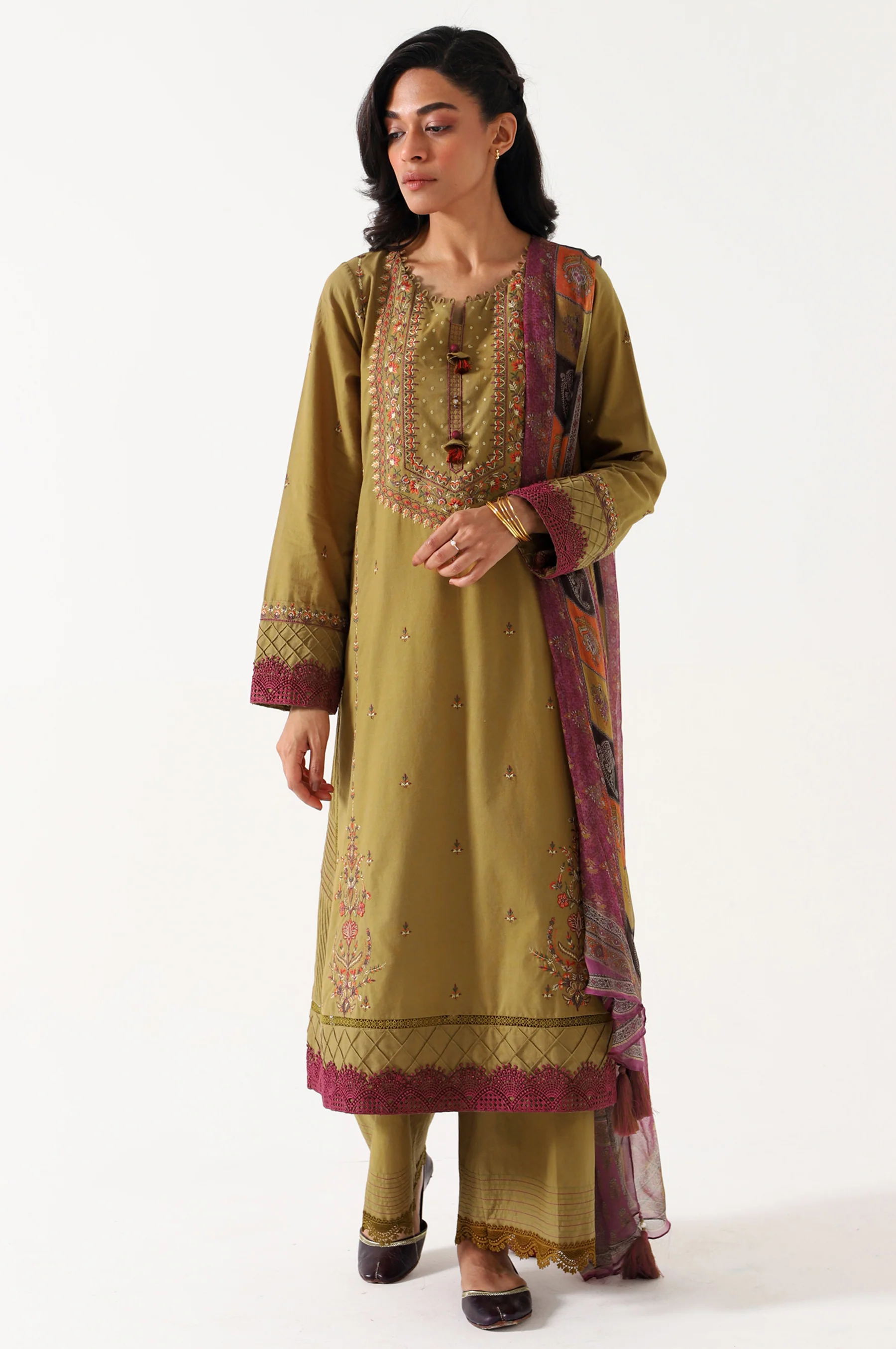 Unstitched 3 Piece Emroidered Cambric Suit