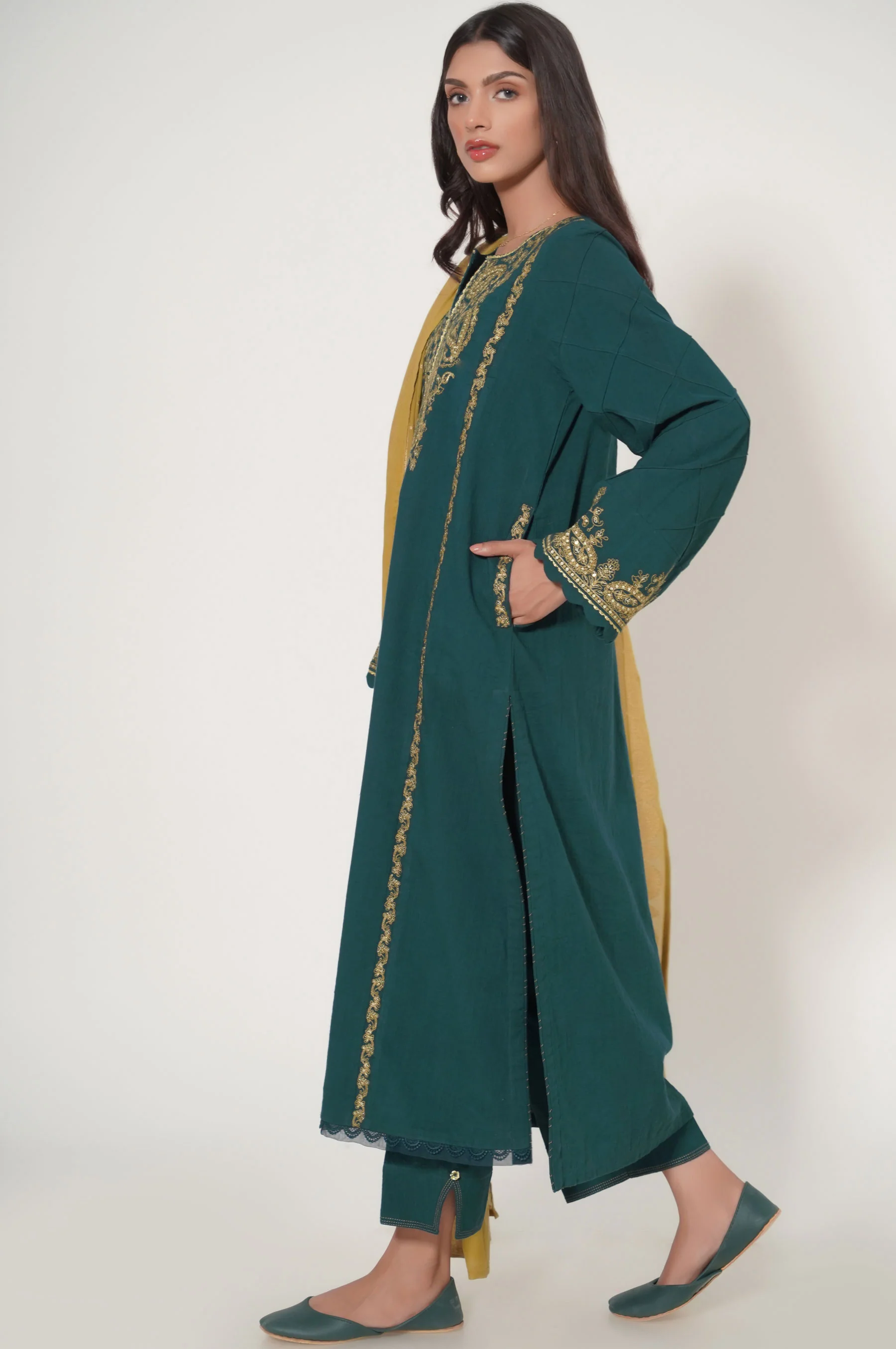 Unstitched 3 Piece Embroidered Dobby Suit - Image 3