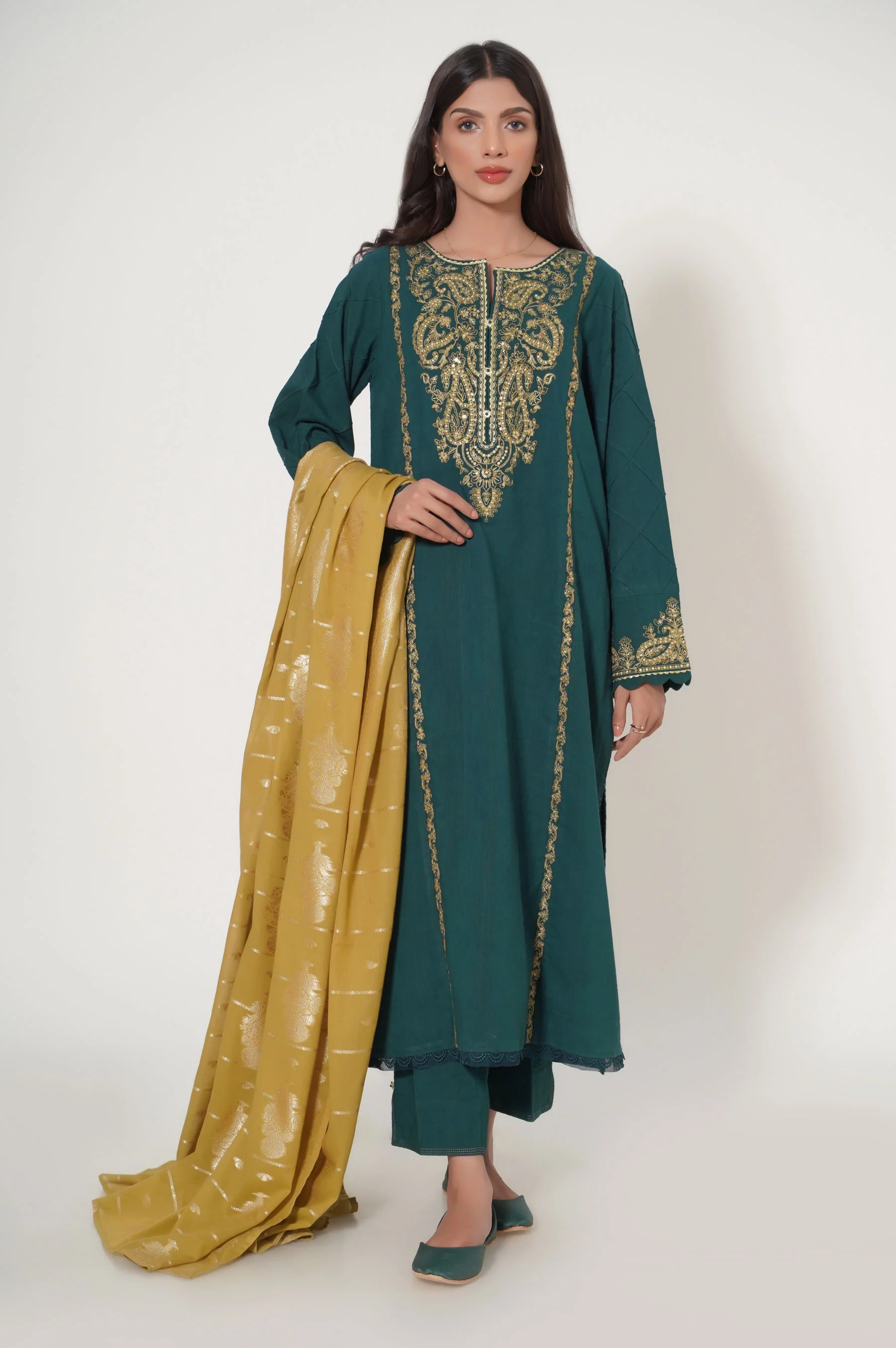 Unstitched 3 Piece Embroidered Dobby Suit - Image 4