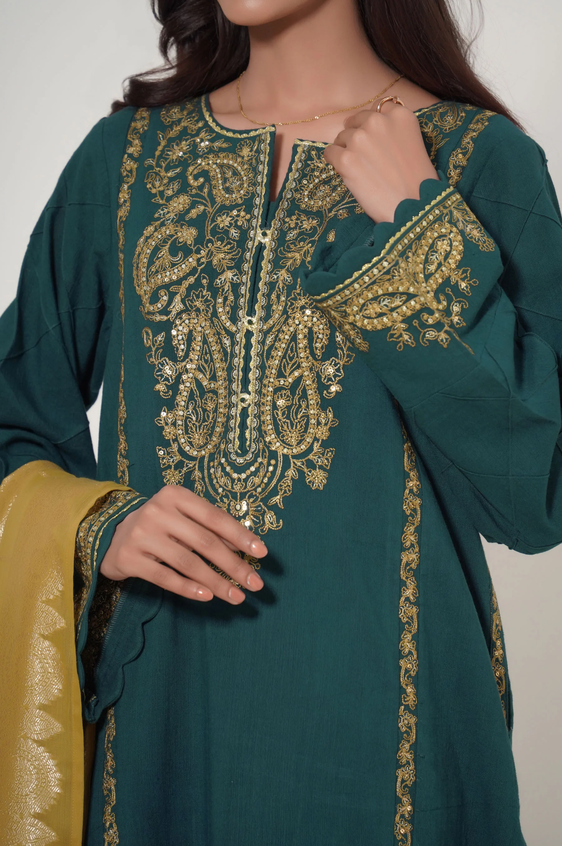 Unstitched 3 Piece Embroidered Dobby Suit - Image 7