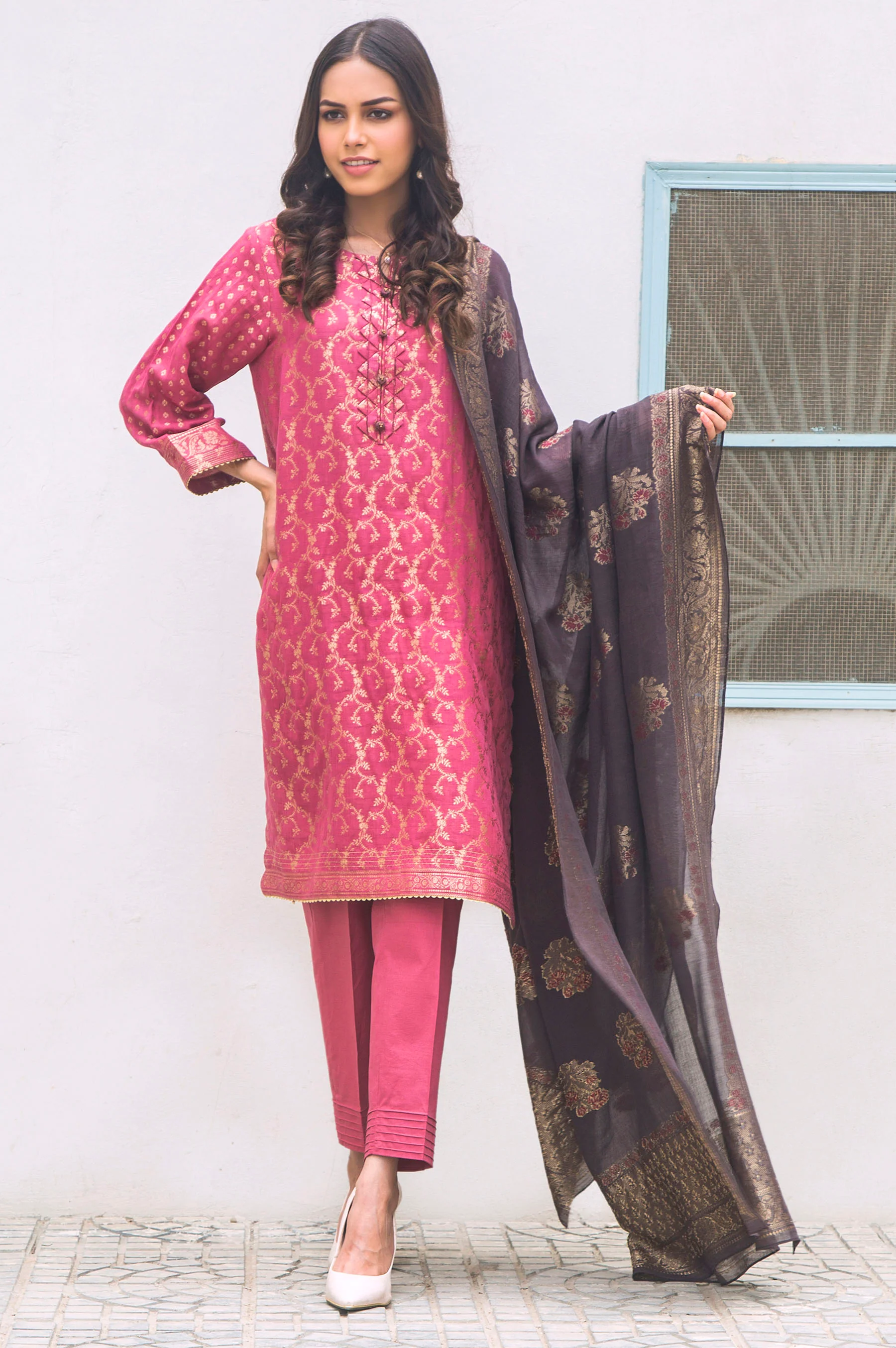 Unstitched 3 Piece Jacquard Suit