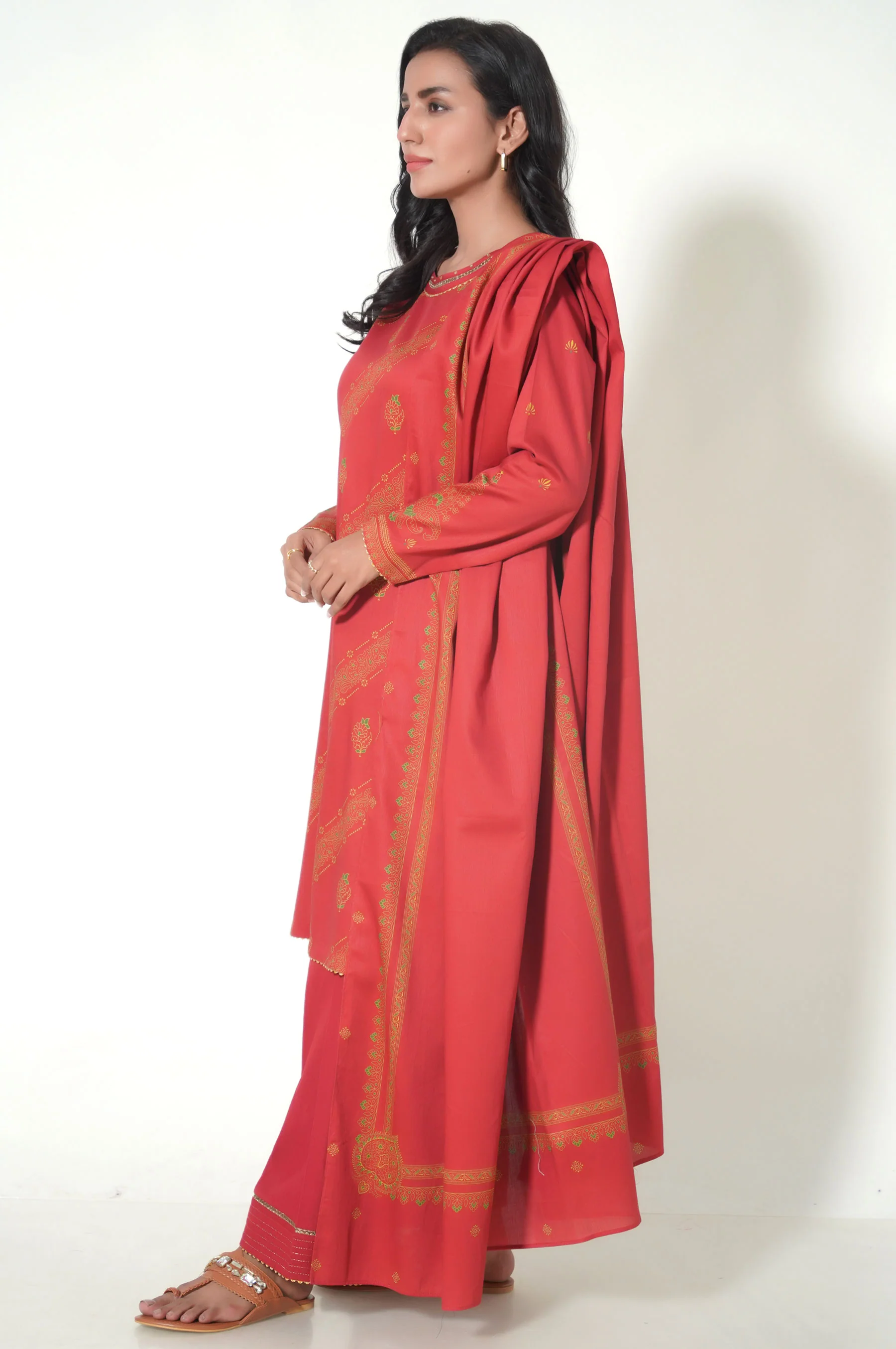 Unstitched 3 Piece Paste Printed Cottle Suit - Image 3