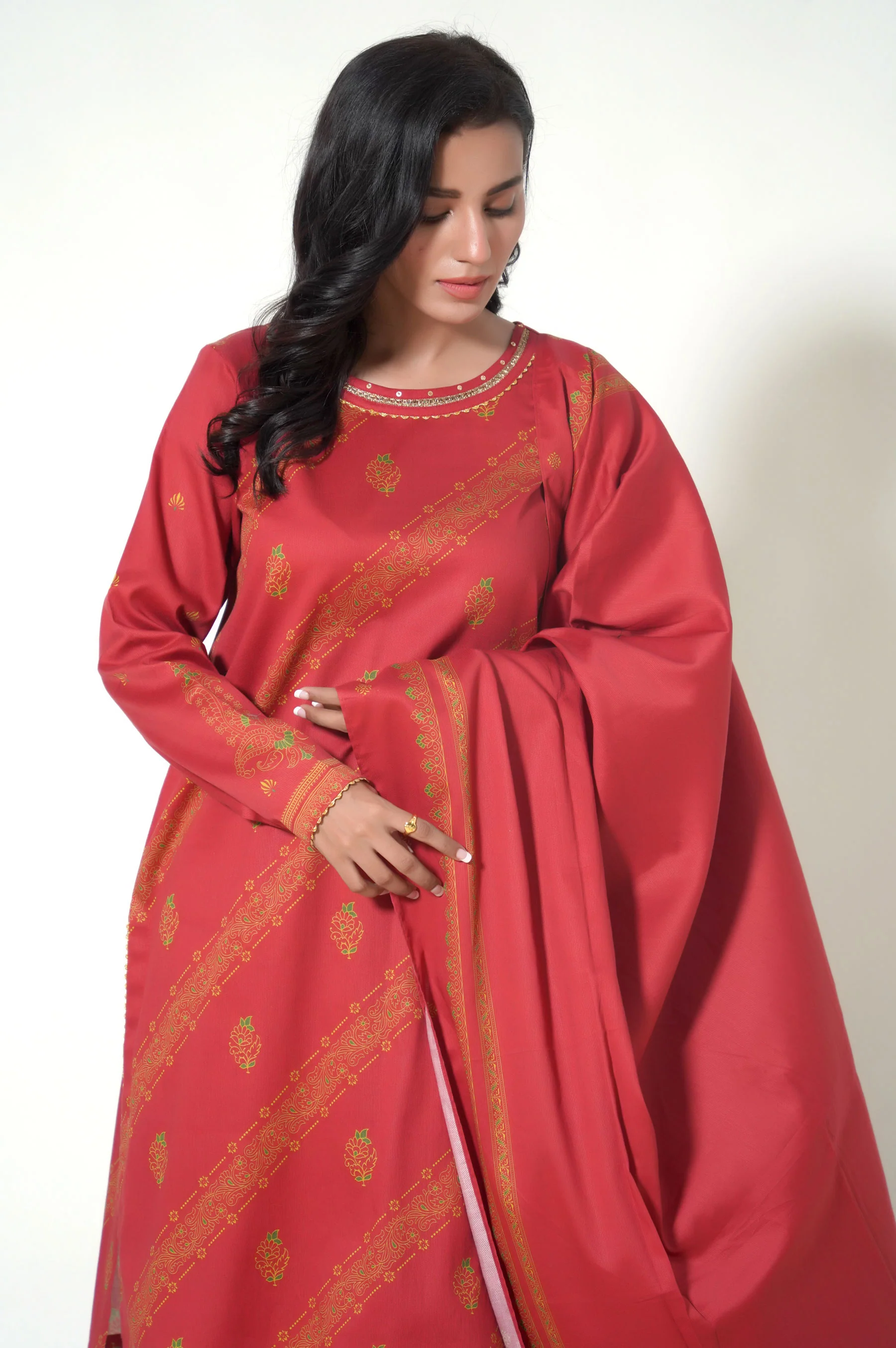 Unstitched 3 Piece Paste Printed Cottle Suit - Image 4