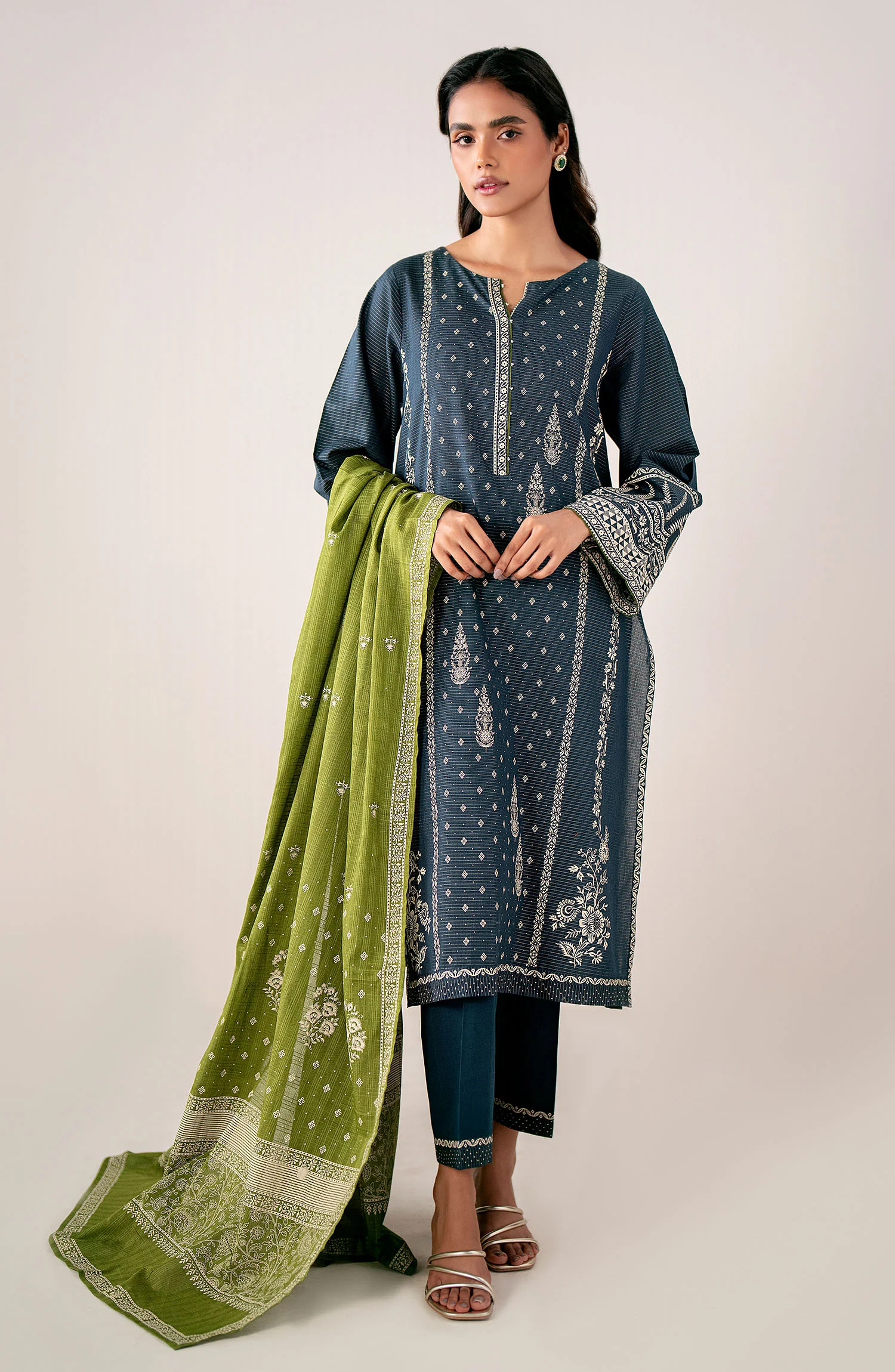 Unstitched 3 Piece Paste Printed Dobby Mysuri Suit - Image 3