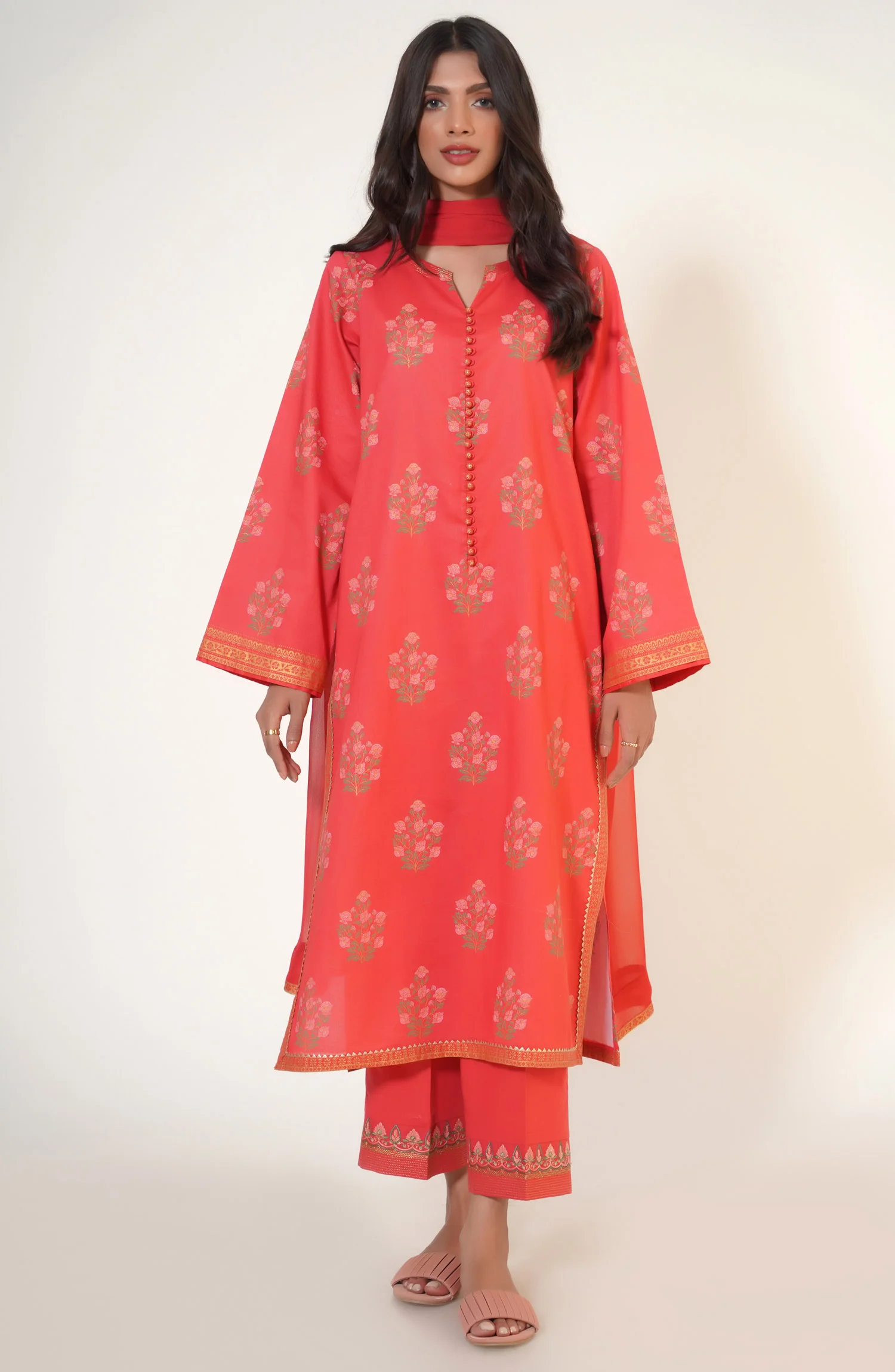 Unstitched 3 Piece Paste Printed Lawn Suit - Image 3