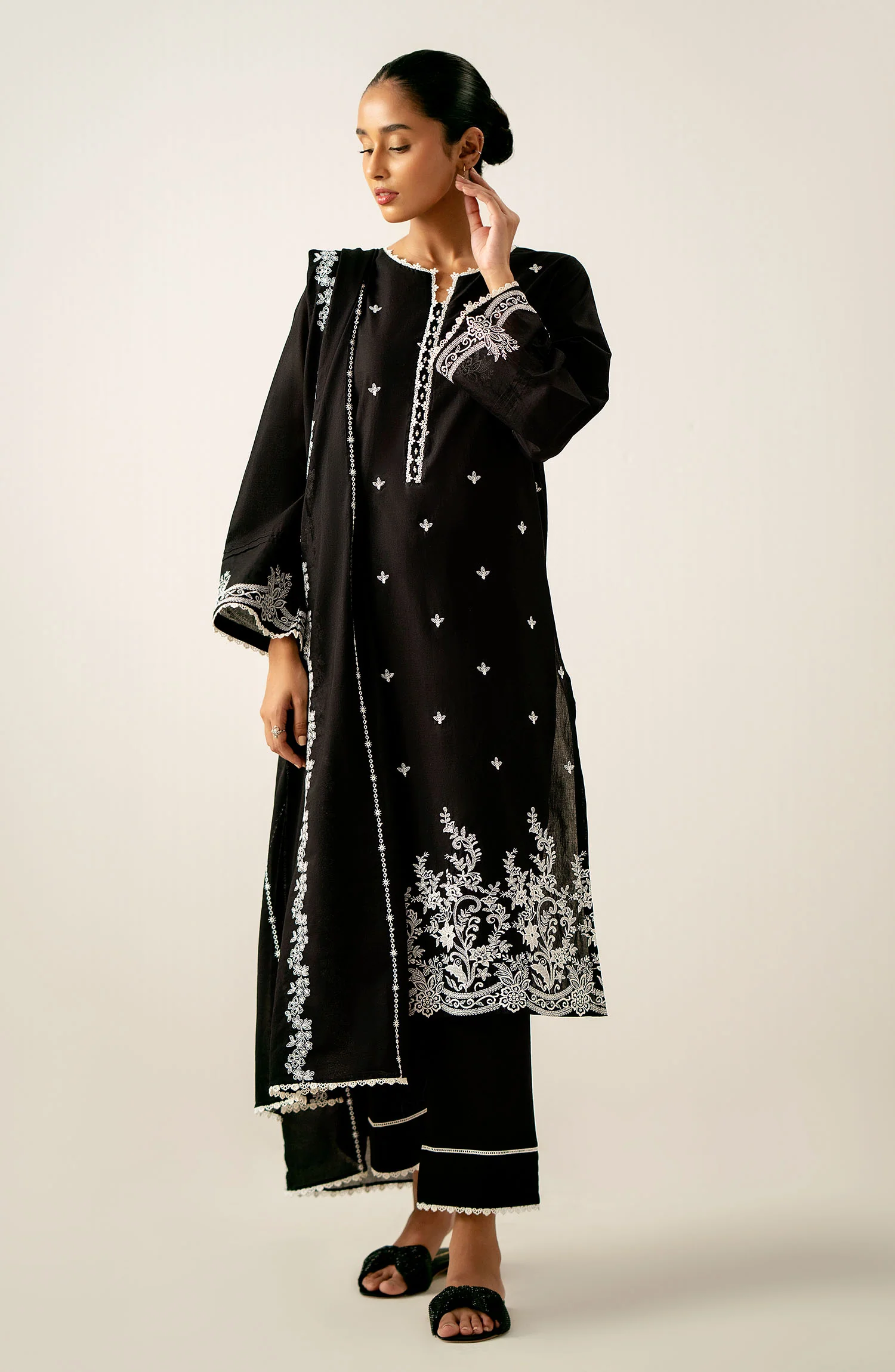 Unstitched 3 Piece Printed Chikankari Lawn Suit - Image 5