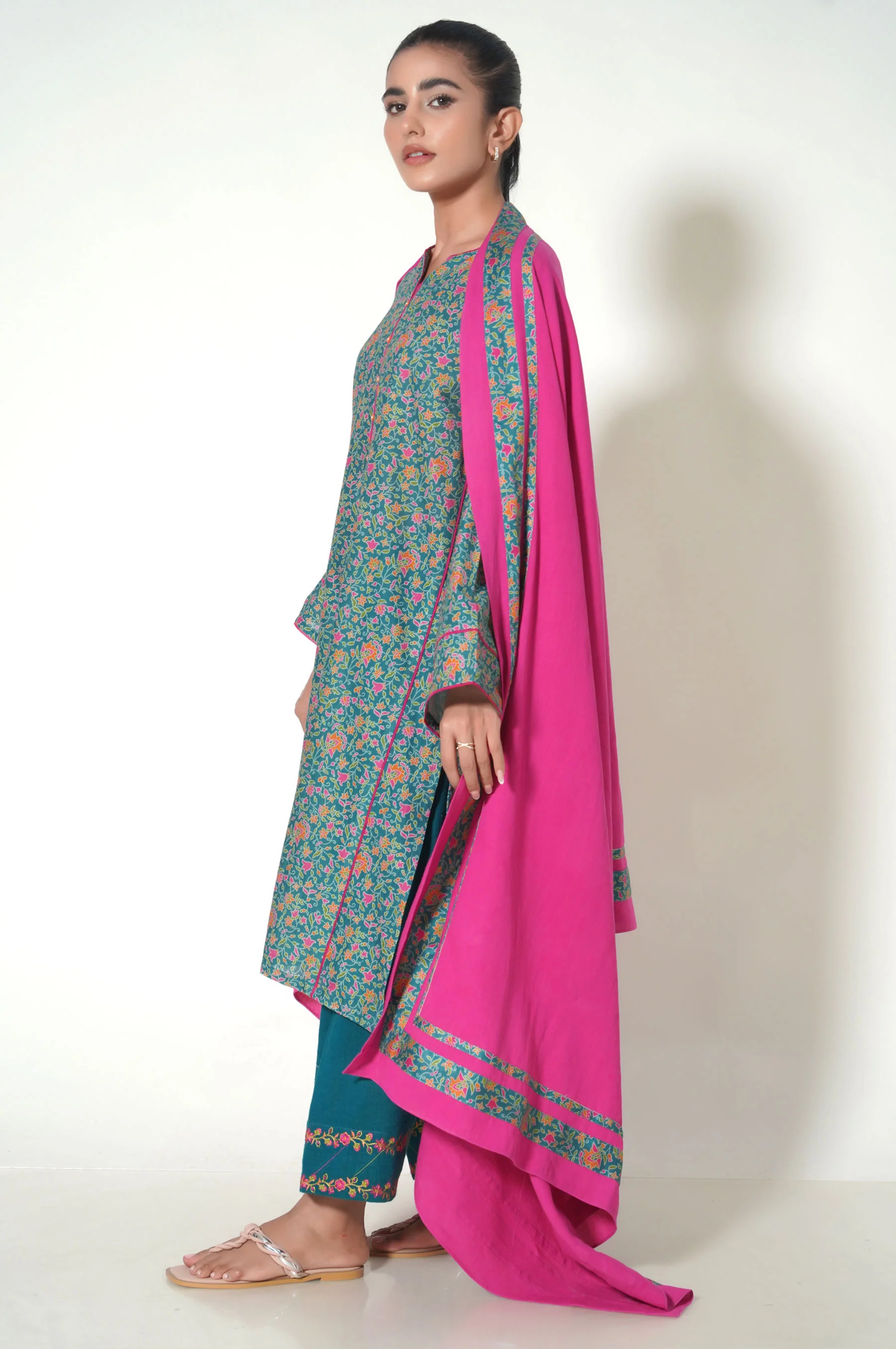 Unstitched 3 Piece Printed Cottel Suit - Image 2
