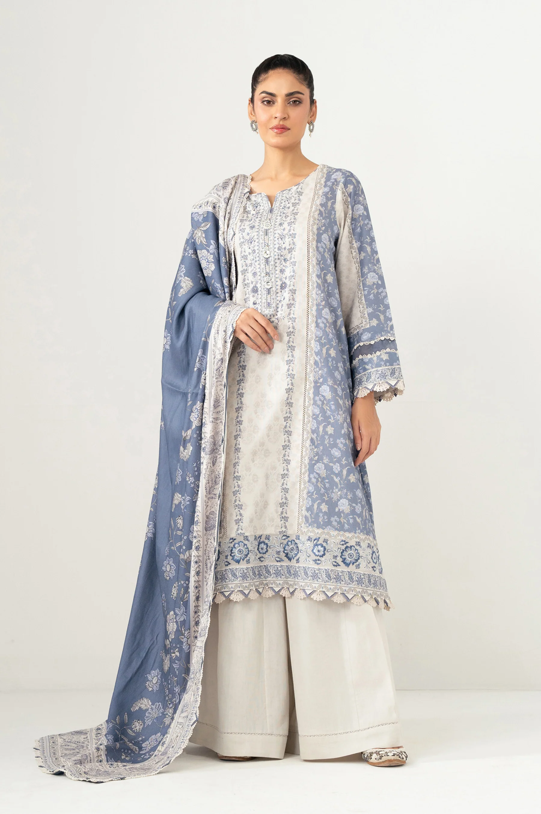 Unstitched 3 Piece Printed Cottel Suit