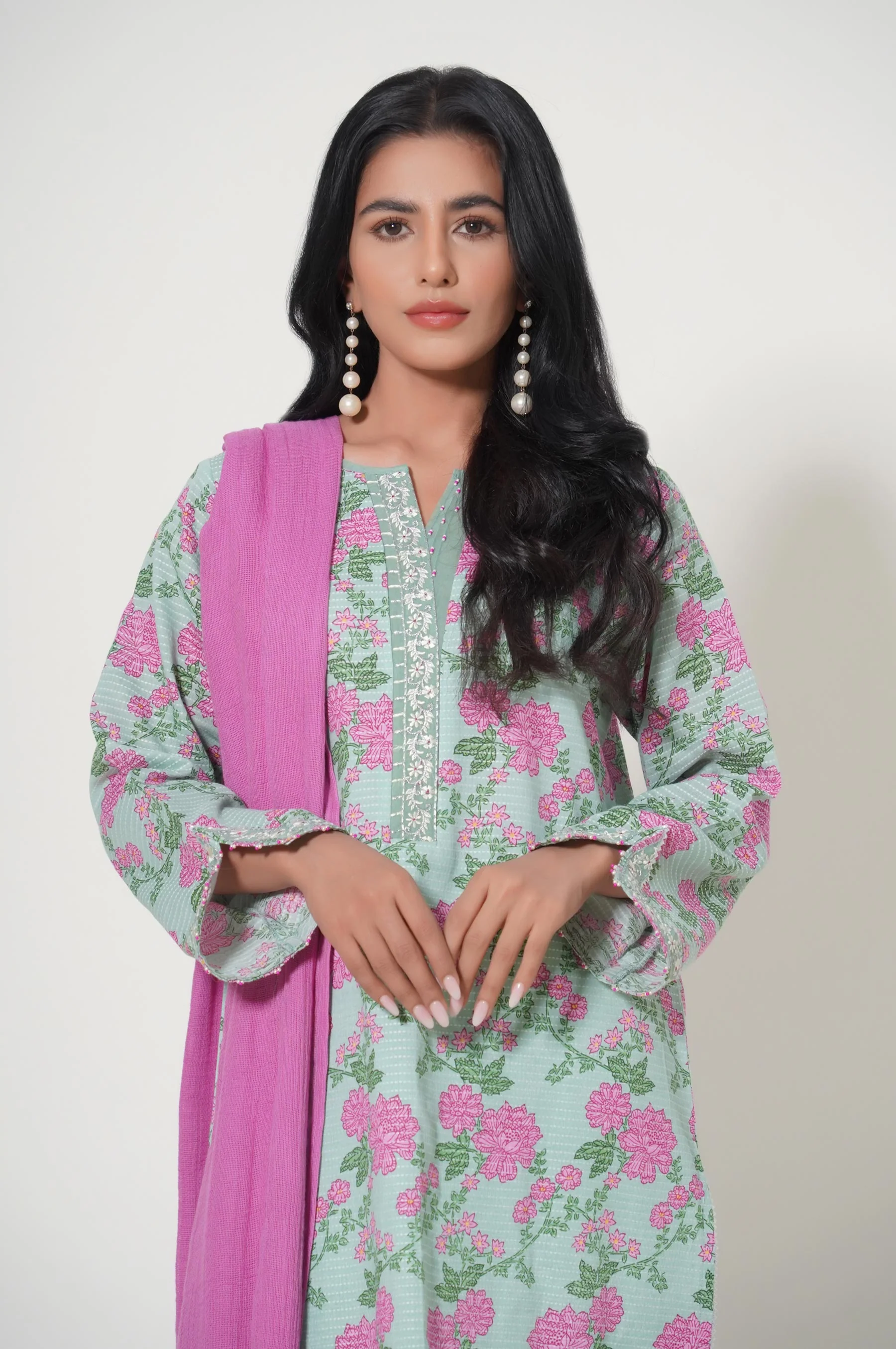 Unstitched 3 Piece Printed Dobby Lawn - Image 2