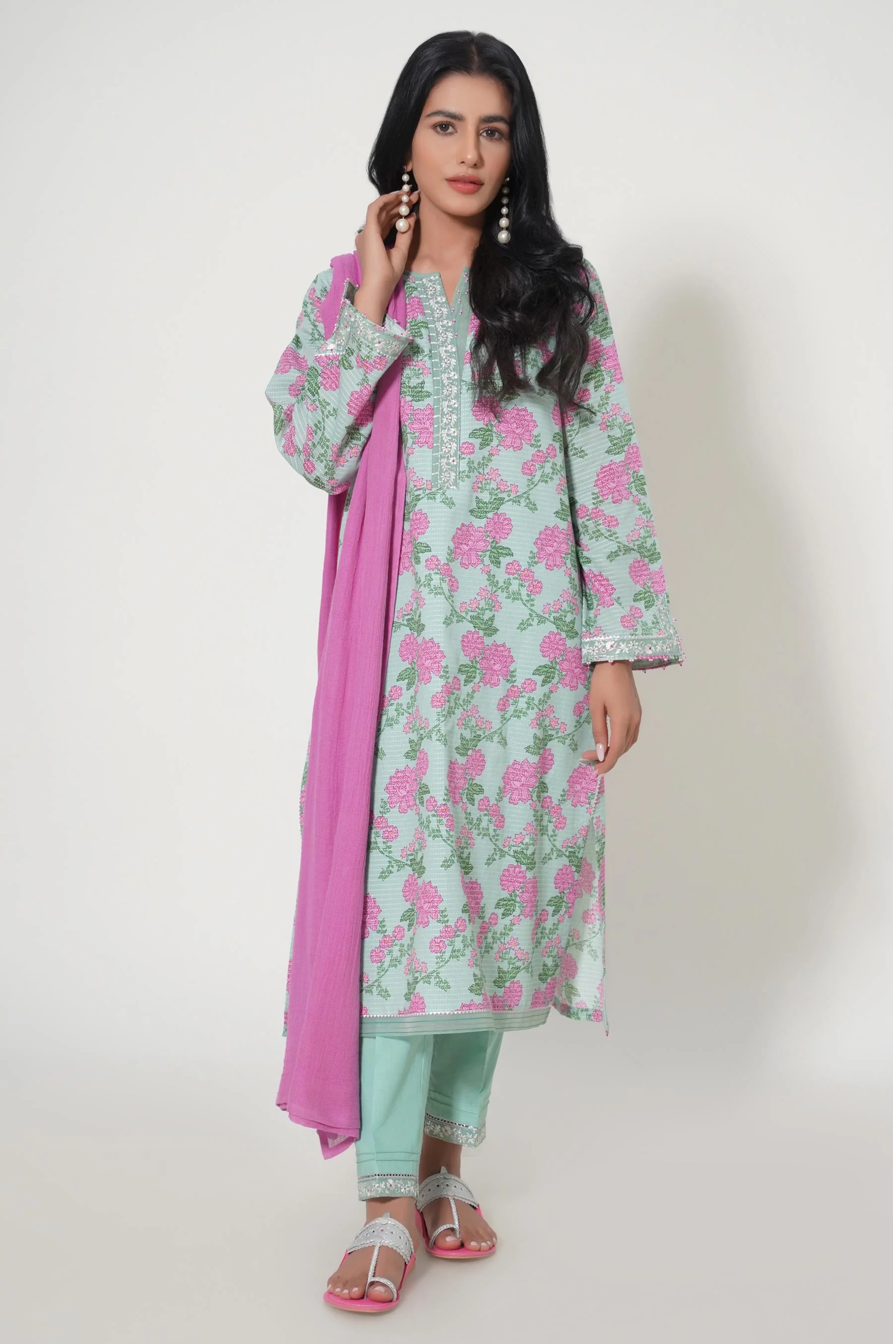 Unstitched 3 Piece Printed Dobby Lawn - Image 3