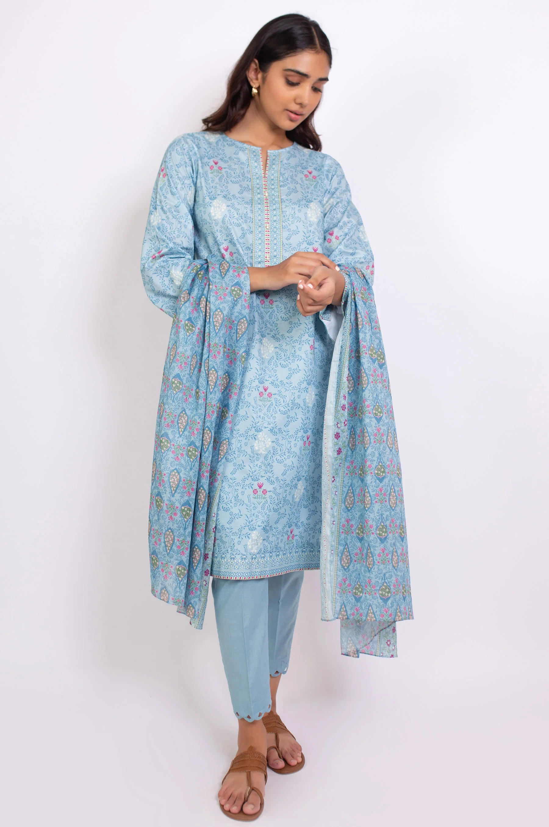 Unstitched 3 Piece Printed Doria Linen Viscose Suit - Image 2