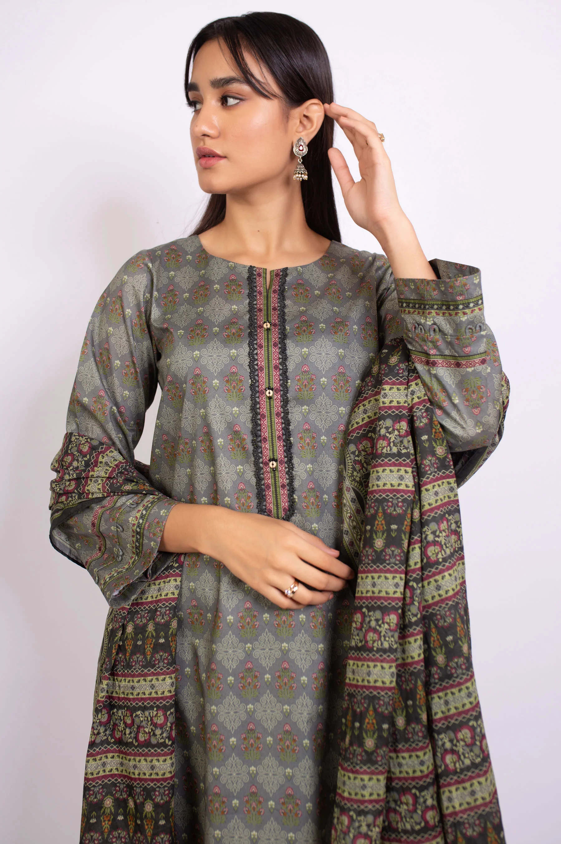 Unstitched 3 Piece Printed Doria Linen Viscose Suit