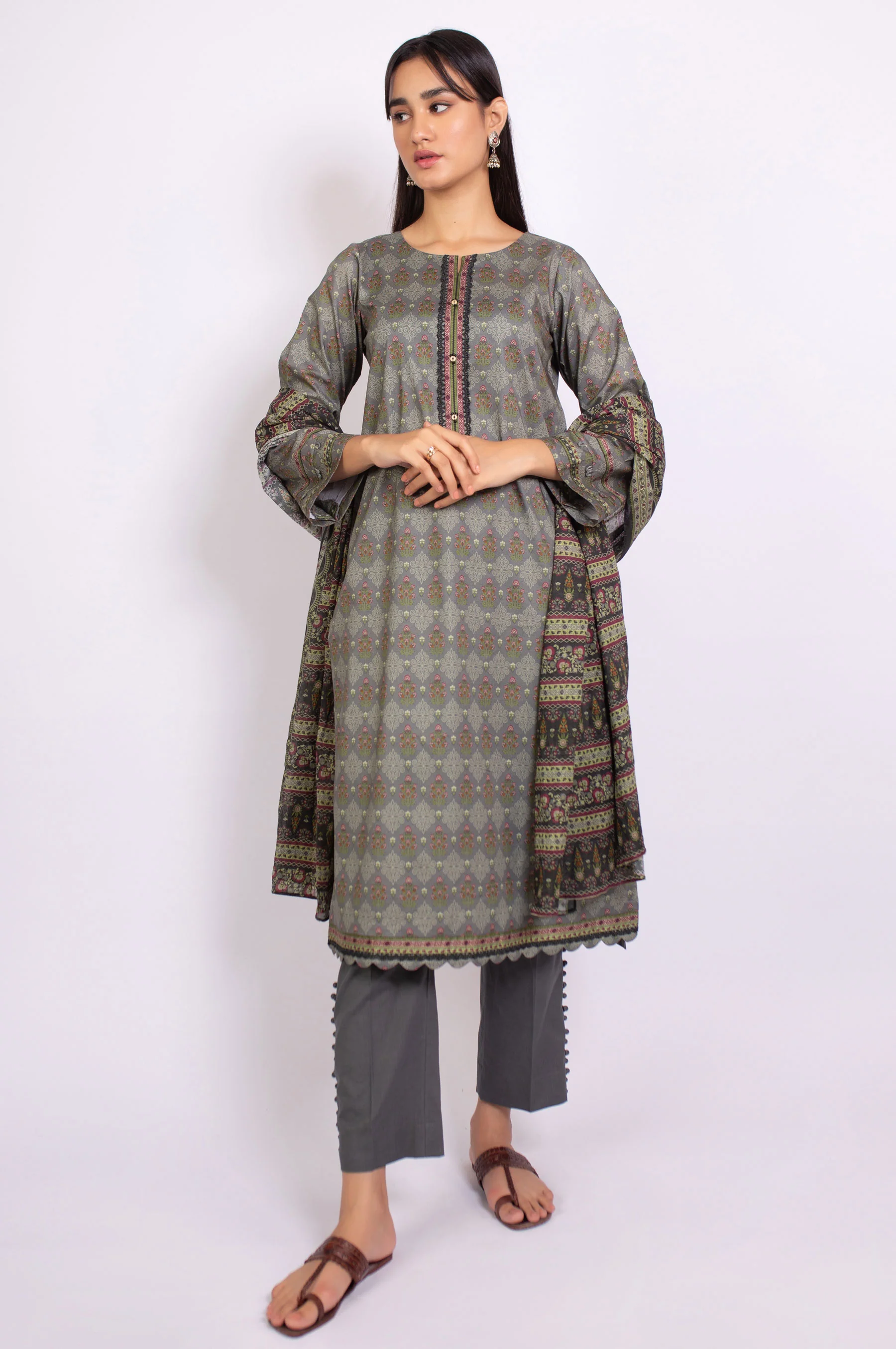 Unstitched 3 Piece Printed Doria Linen Viscose Suit - Image 2