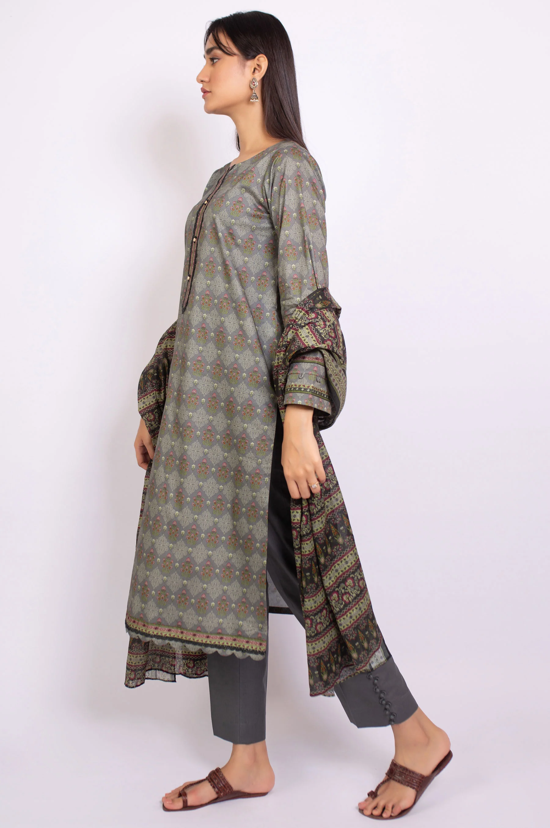 Unstitched 3 Piece Printed Doria Linen Viscose Suit - Image 3