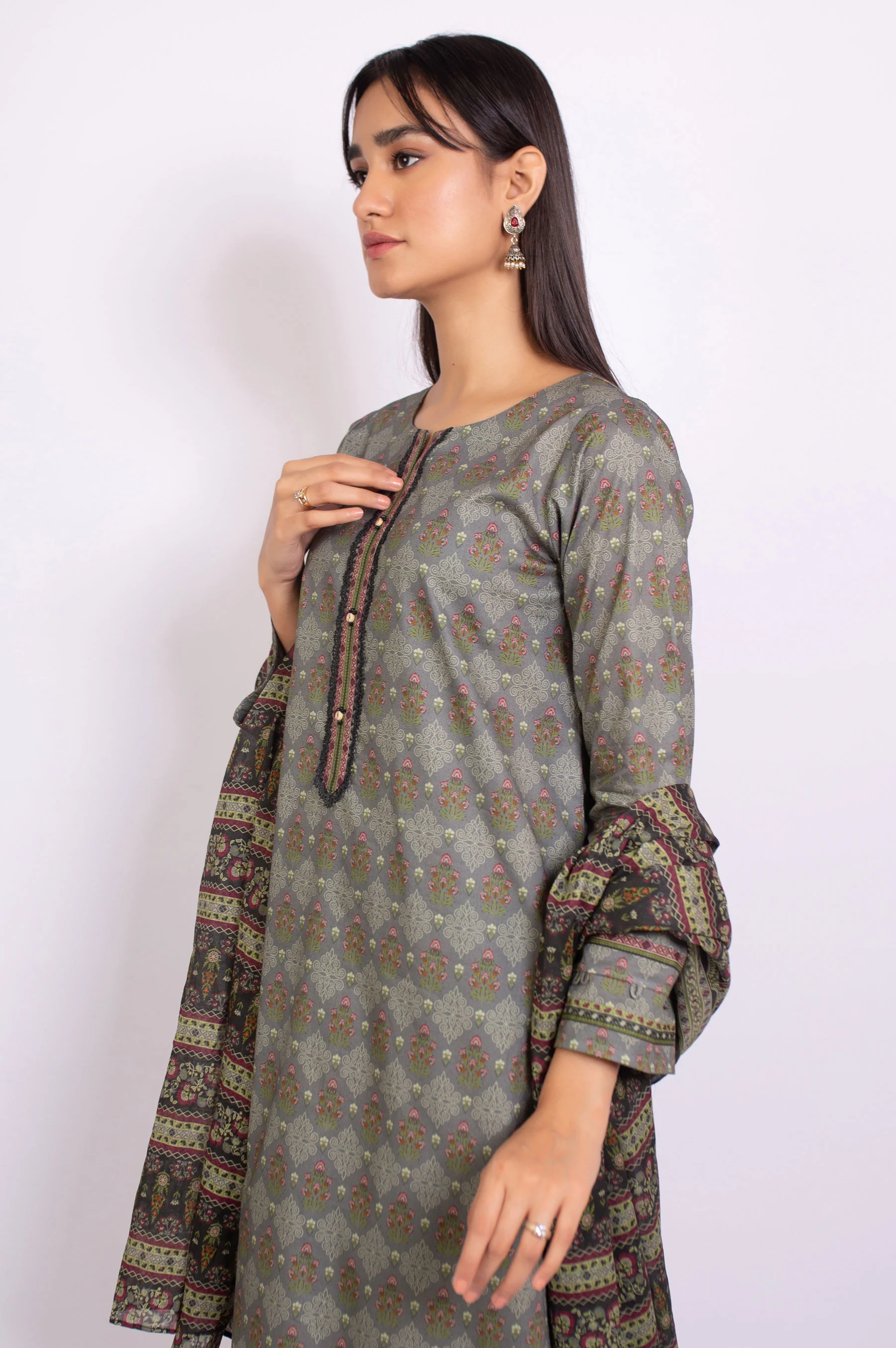 Unstitched 3 Piece Printed Doria Linen Viscose Suit - Image 4