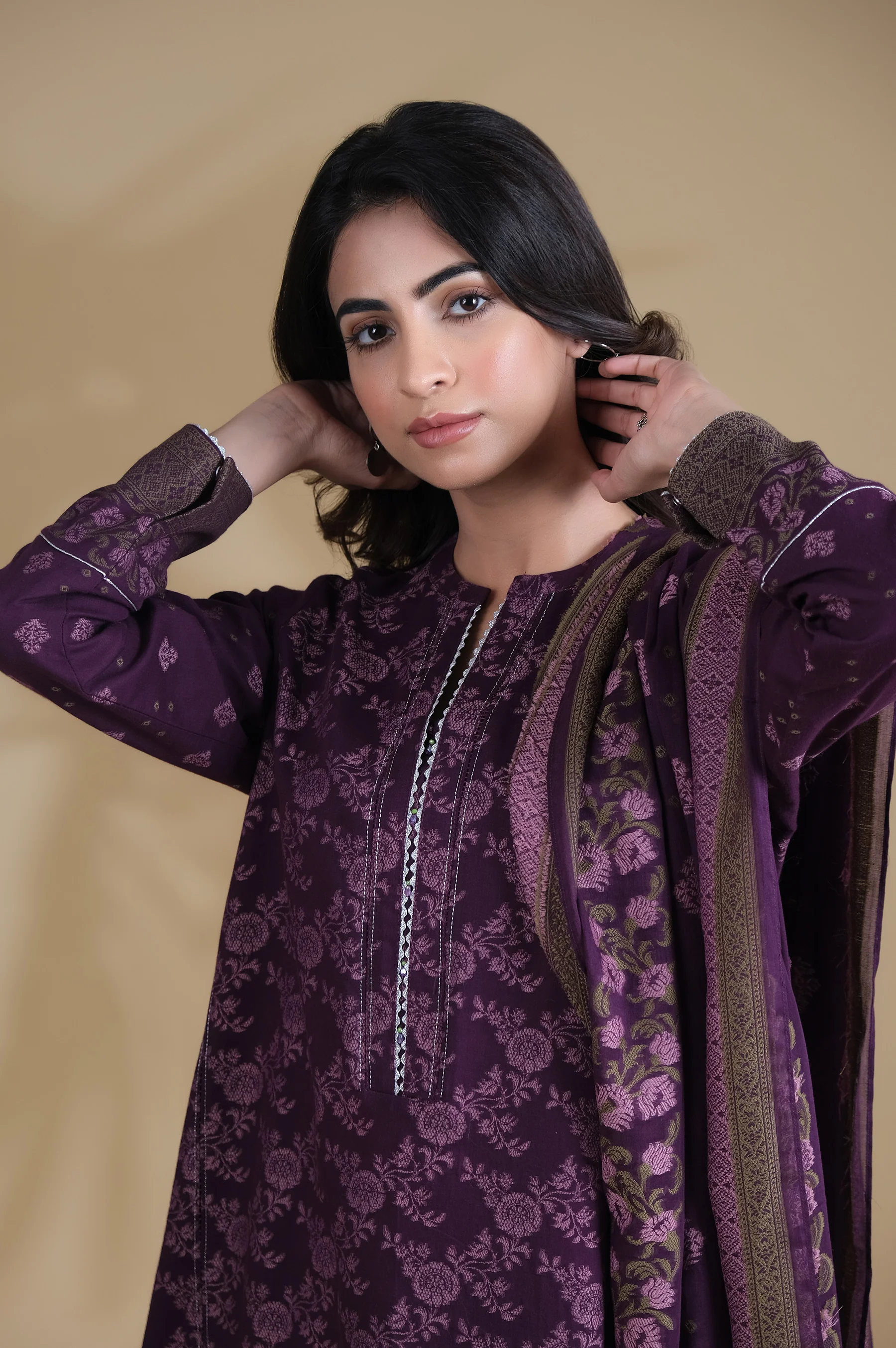 Unstitched 3 Piece Dyed Jacquard Suit