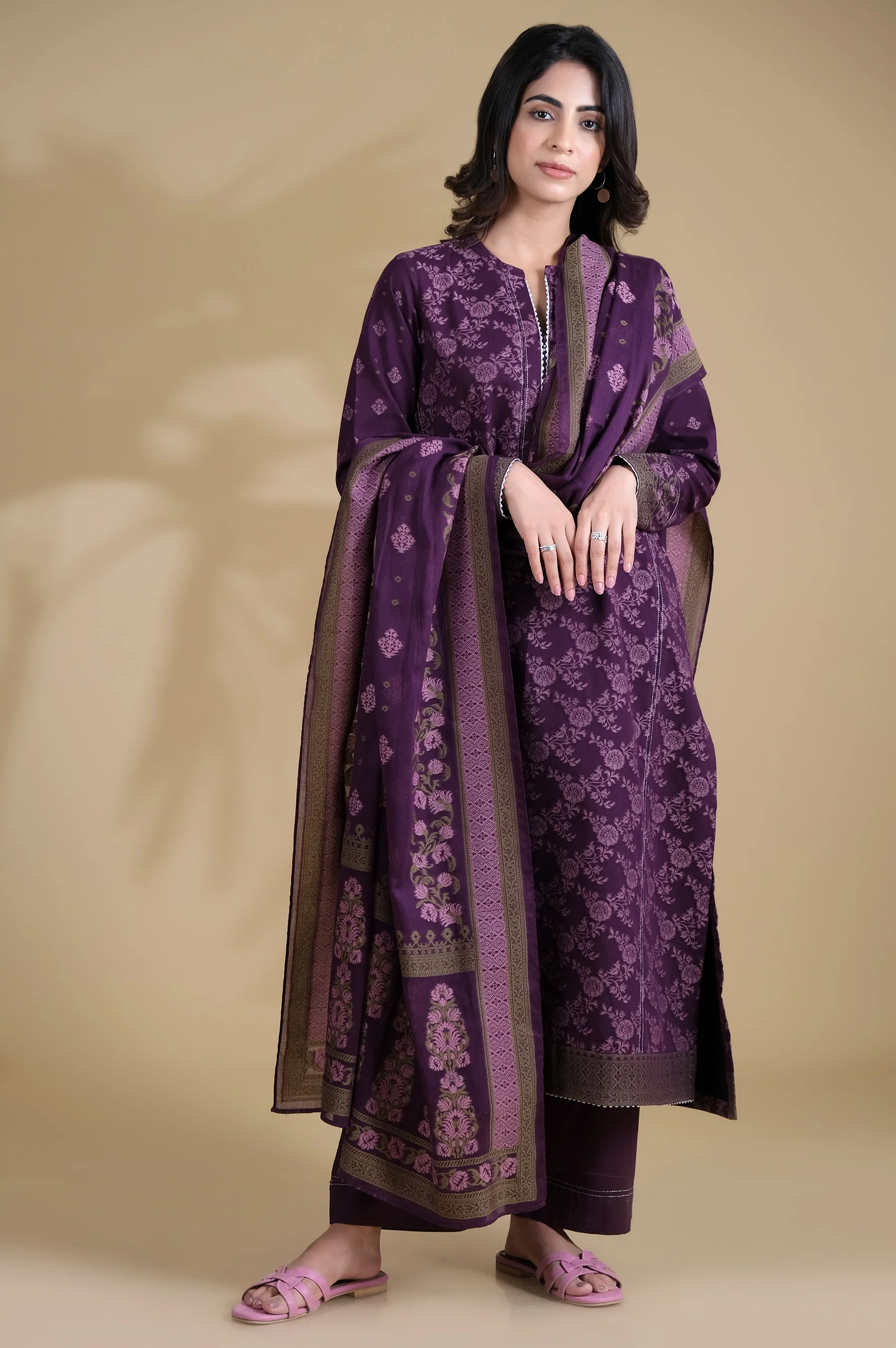 Unstitched 3 Piece Dyed Jacquard Suit - Image 5