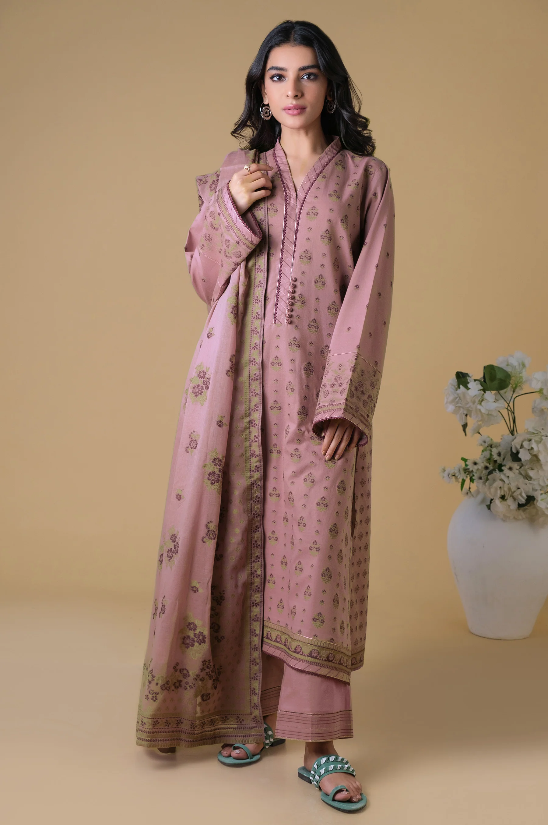 Unstitched 3 Piece Dyed Jacquard Suit