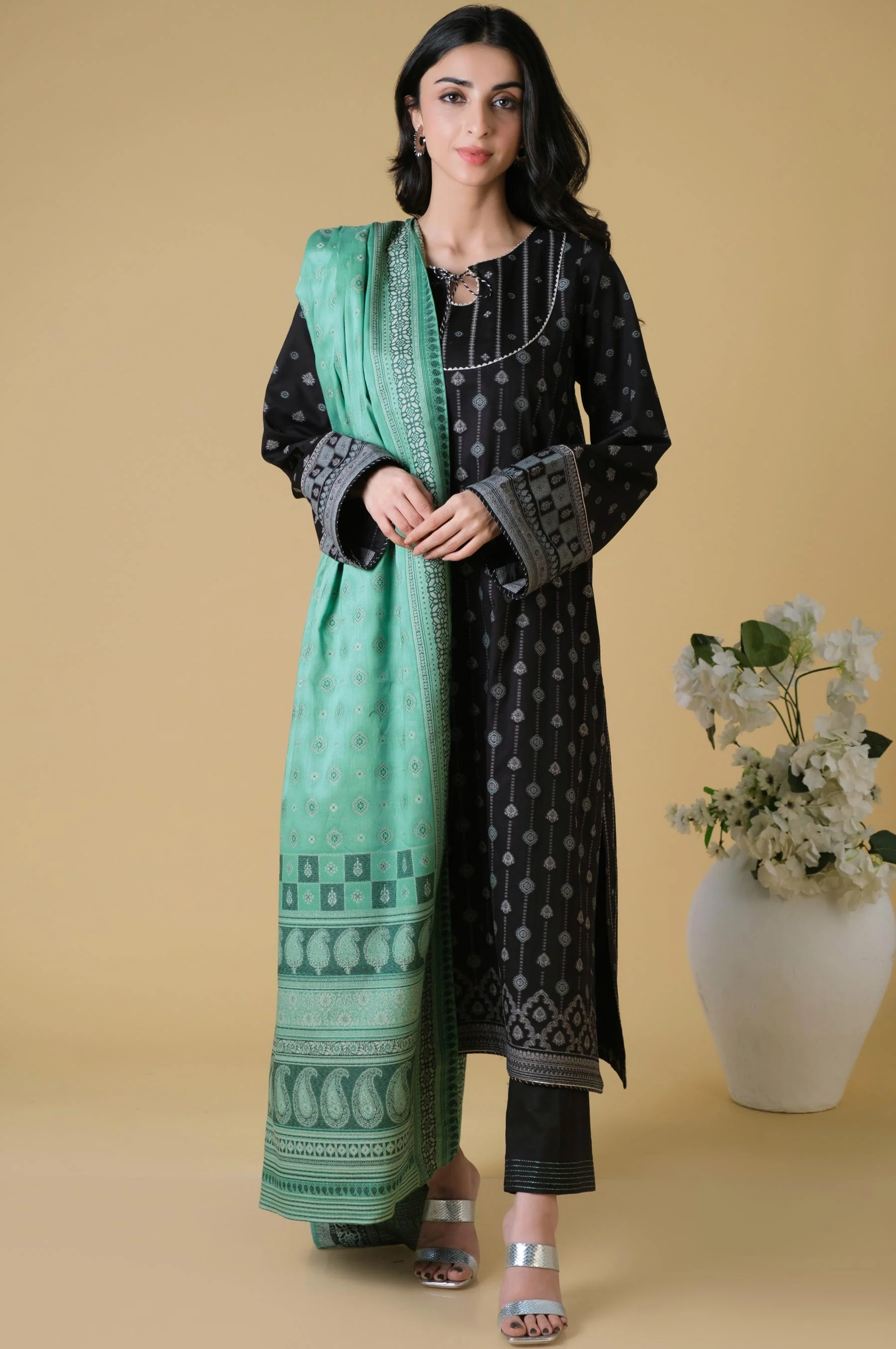 Unstitched 3 Piece Dyed Jacquard Suit