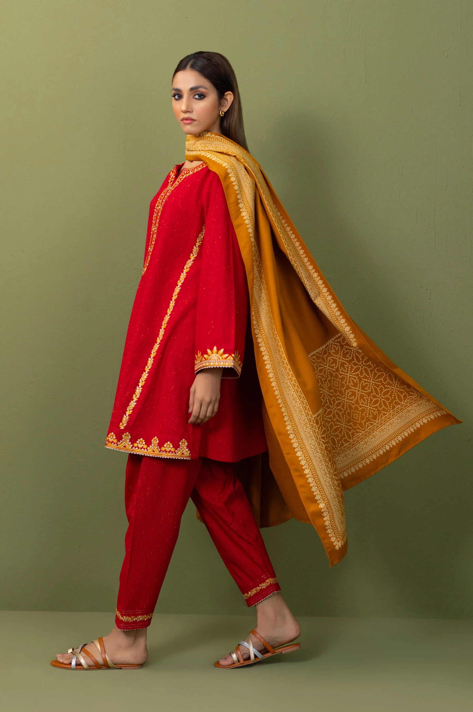 Unstitched 3 Piece Embroidered Khaddar Suit - Image 2