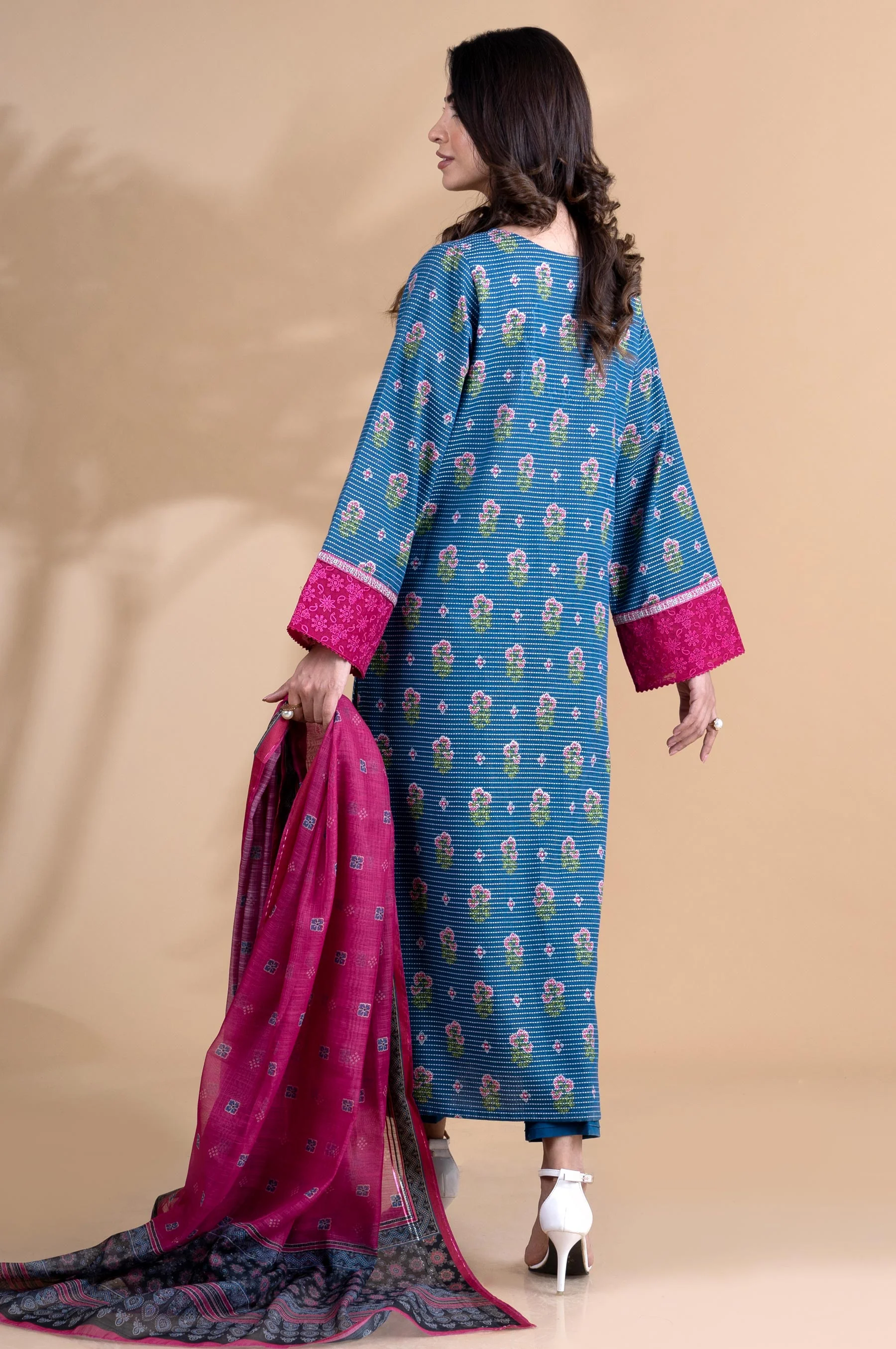 Unstitched 3 Piece Printed Dobby Lawn Suit - Image 4
